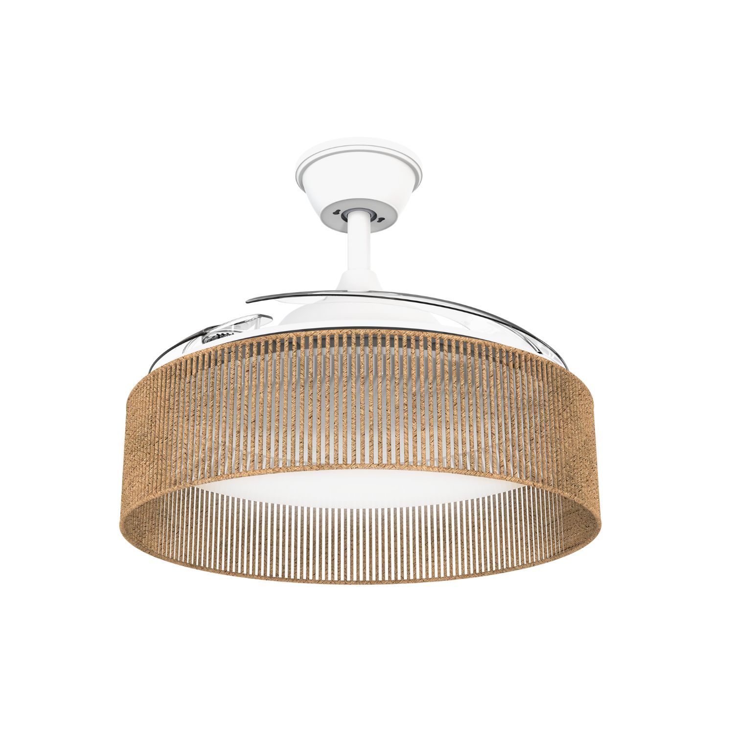 Mellerware - Ventilador de Techo Brizy Bright RATAN_ Ultrasilencioso_ 3 Aspas Retráctiles_ Motor DC 40W_ Función Verano-Invierno_ Temporizador_ LED