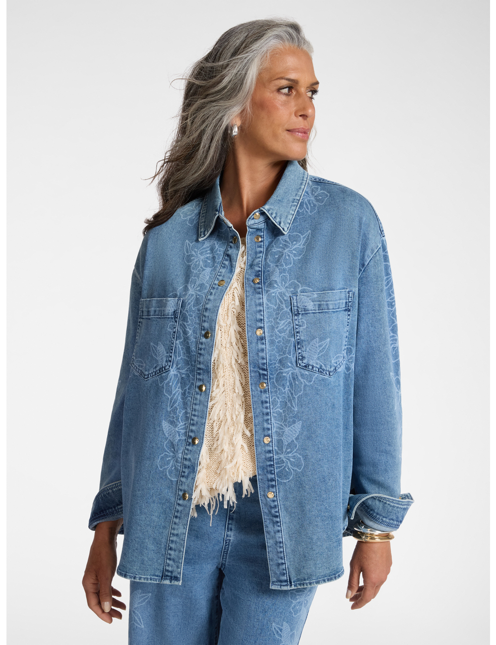 Elena Mirò - Camisa floral en denim