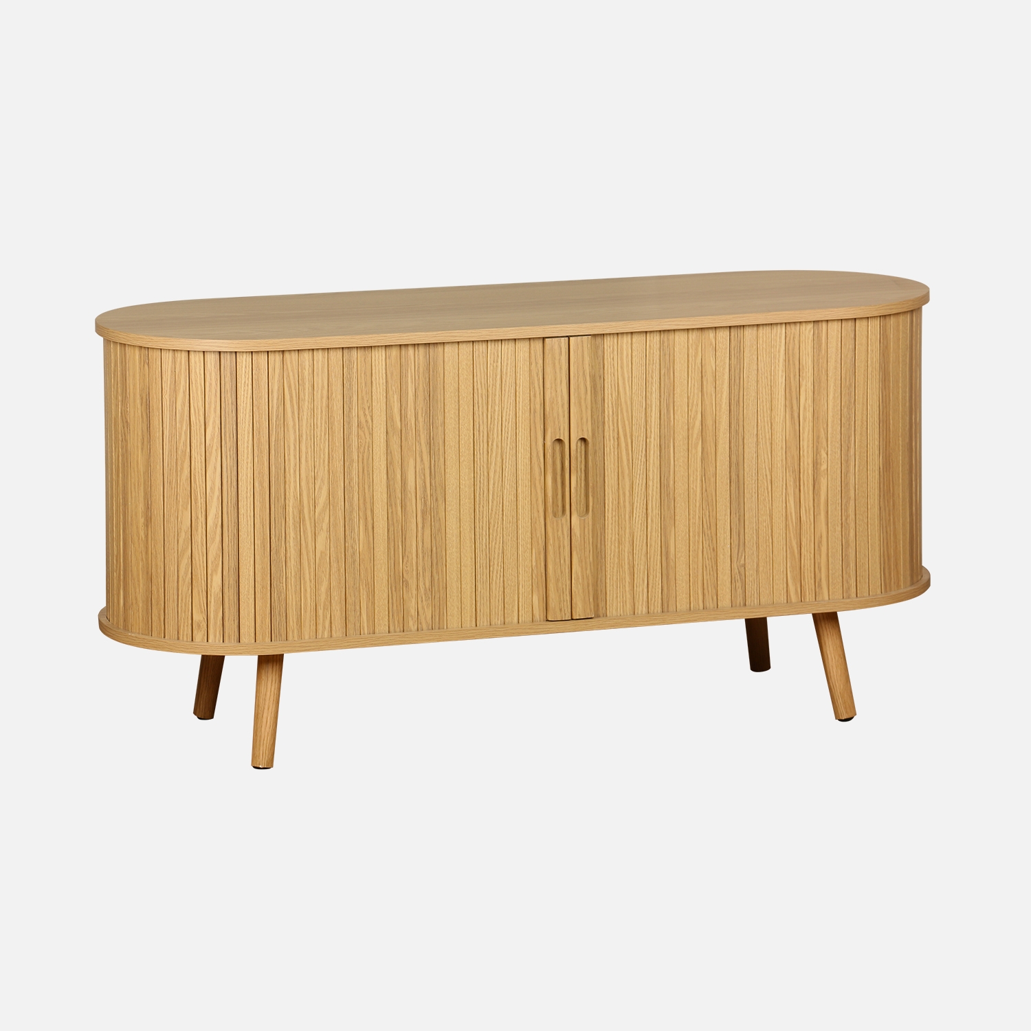 sweeek - Mueble TV escandinavo con 2 puertas correderas acanaladas efecto madera, 120cm , Legacy , 120x40x57