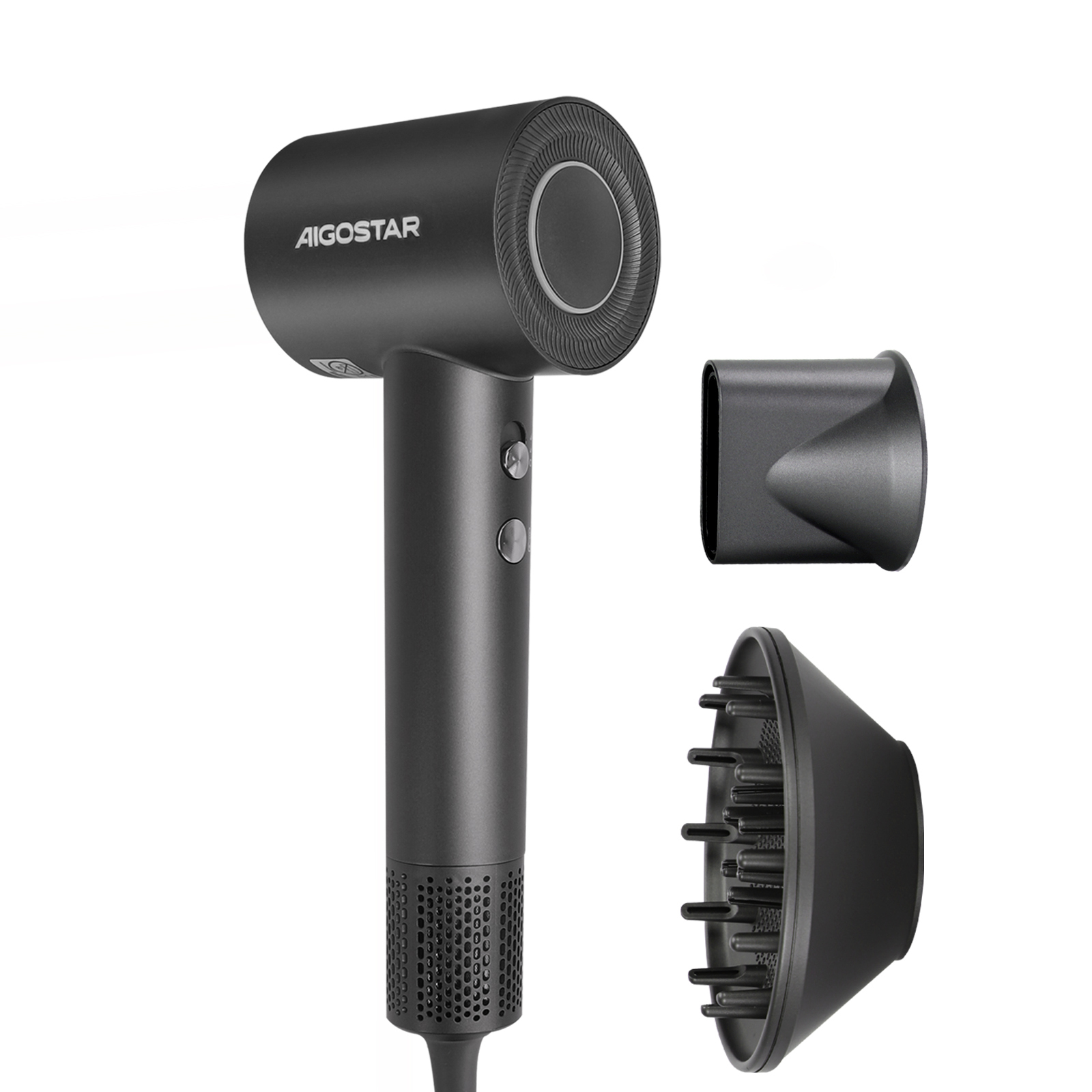 AIGOSTAR Secador Pelo Ionico 1600W, Secado Rápido 110000 RPM Secador de Alta Velocidad, 200 Millones de Iones Negativos, 2 Velocidades, 4 Temperaturas, para Viaje y Casa