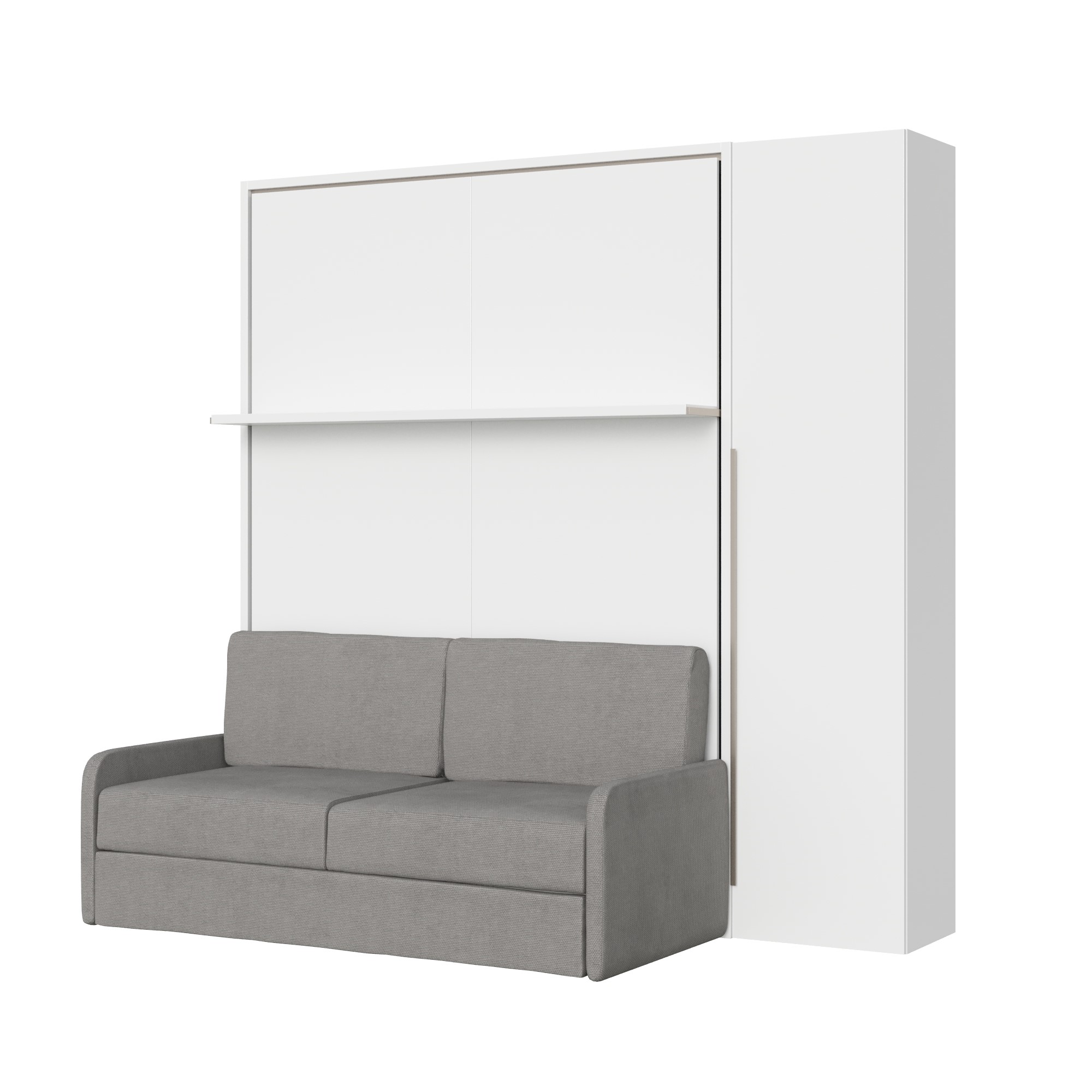 Cama francesa vertical Versia Sofà 140 con sofá, estante y armario 1 puerta dx Blanco - Itamoby