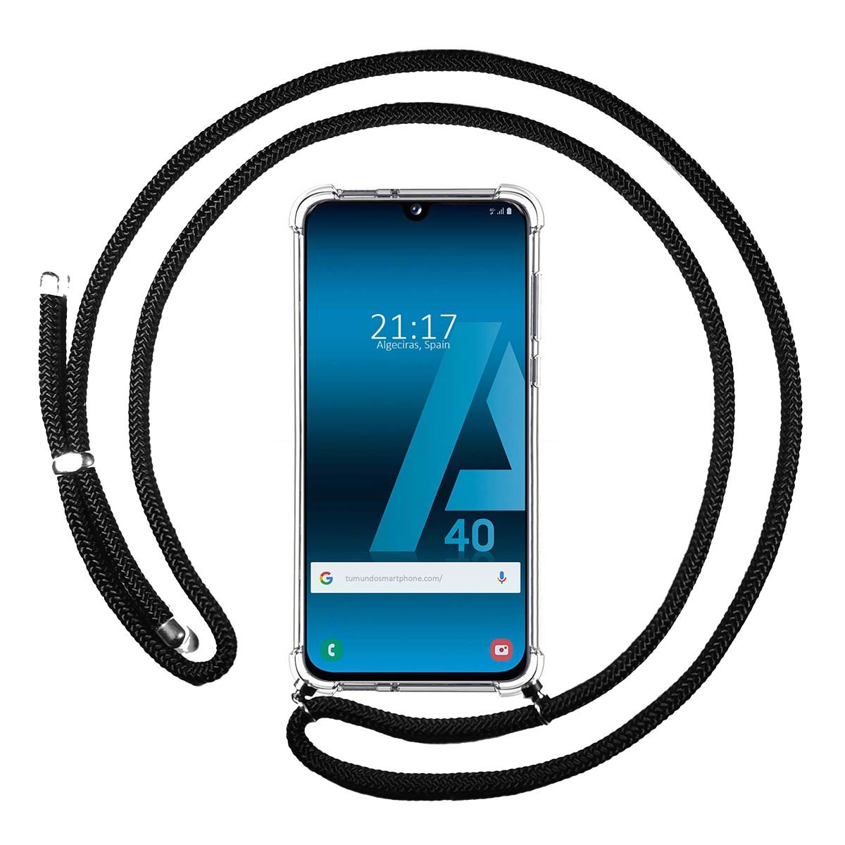 Tumundosmartphone Funda Colgante Transparente para Samsung Galaxy A40 con Cordon Negro