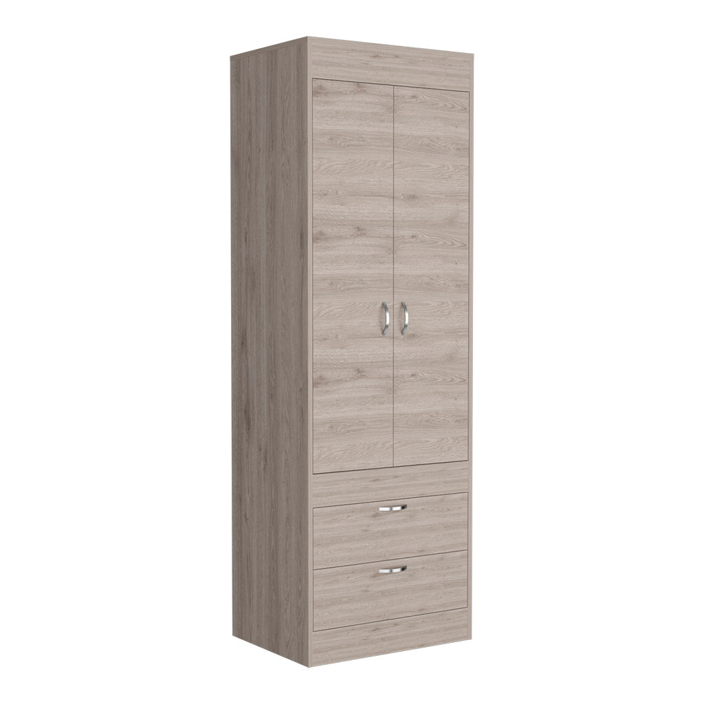Armario Lisboa en melamina con 2 puertas , 1 estante , 1 barra para colgar ropa y 2 cajones con rieles metalicos , gris , 179 cm  X 59.2 cm  X 48 cm