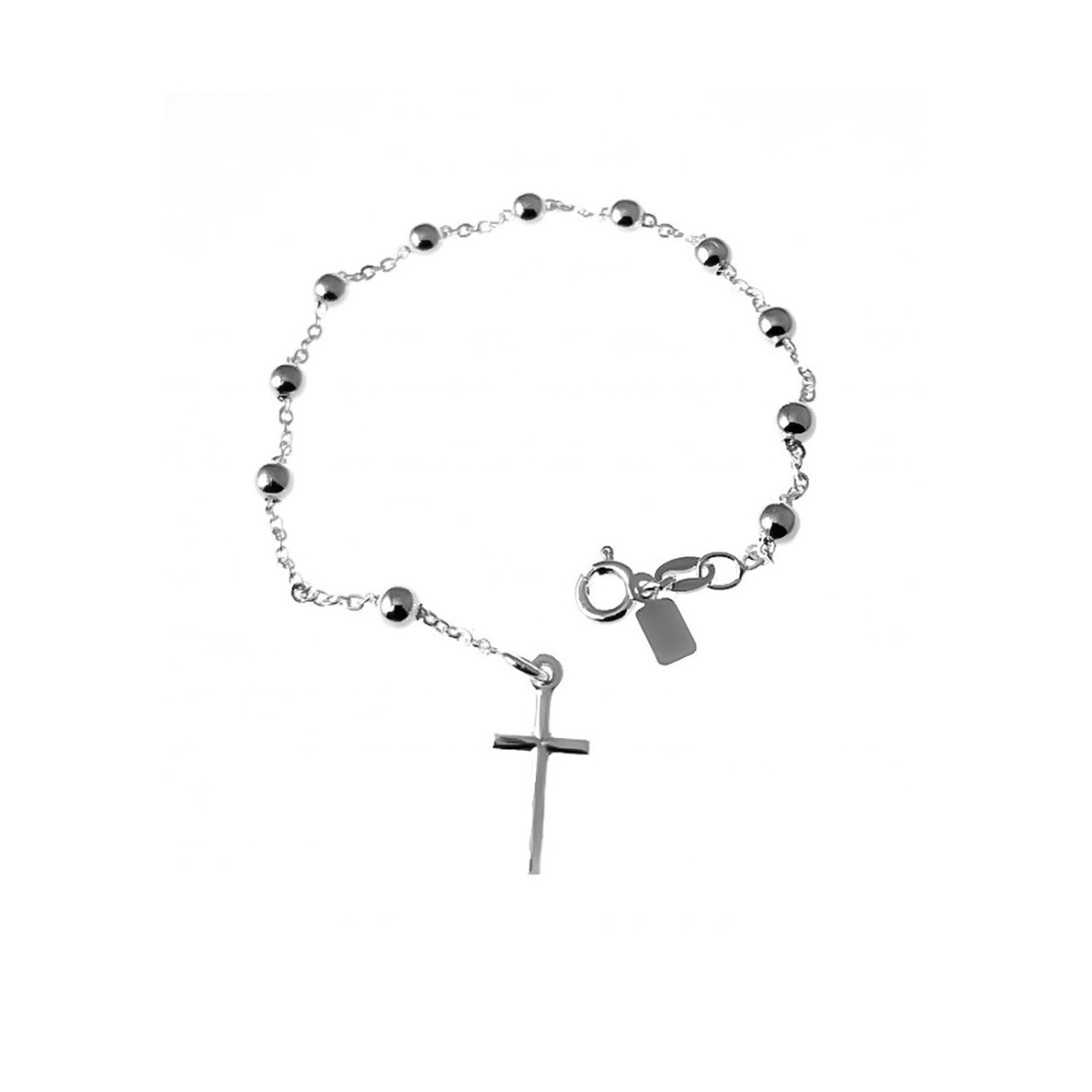 Pulsera Rosario en Plata de Ley 925m con 18 cm. bolas de 4 mm. Cruz 17 mm.