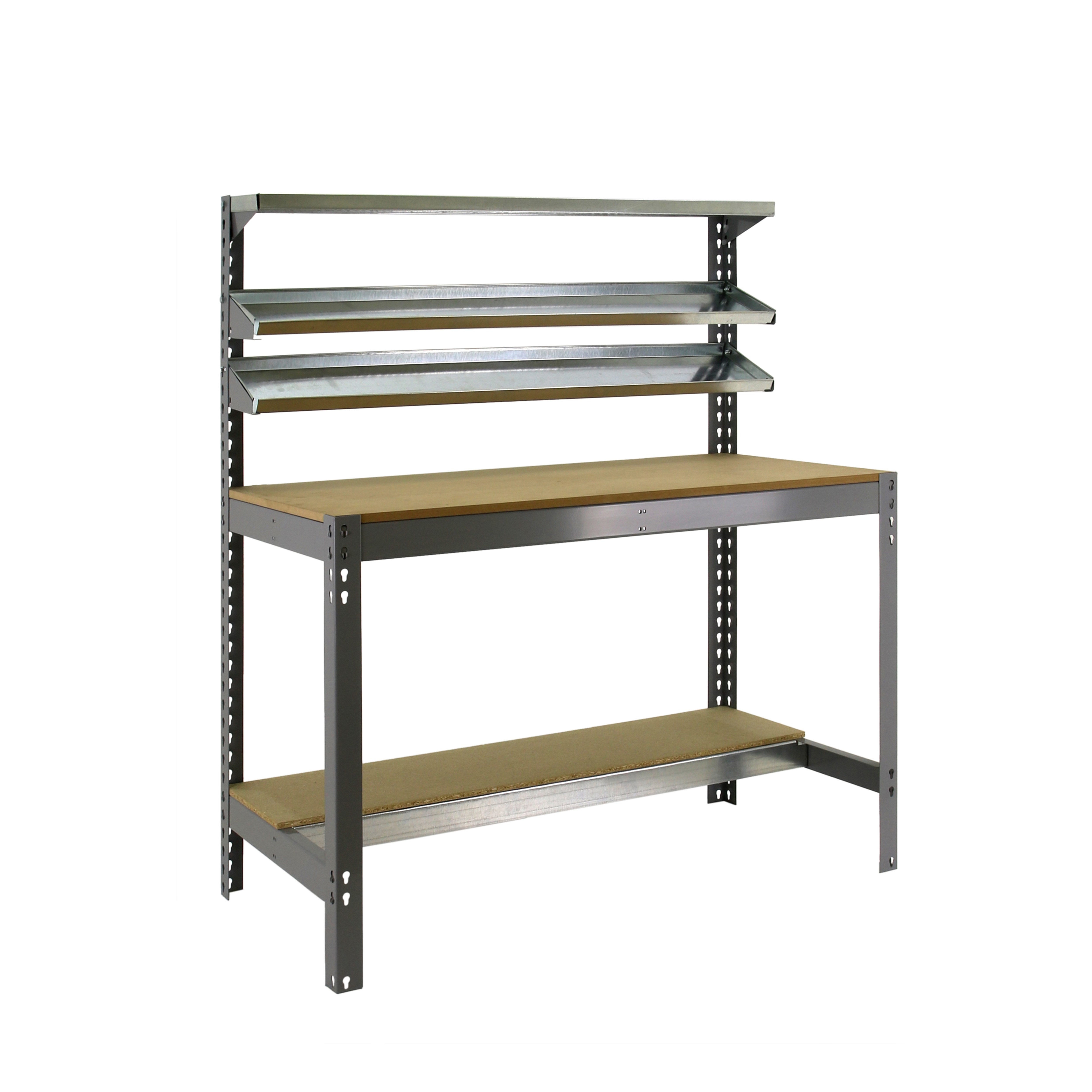 SimonRack Banco de Trabajo Taller, Capacidad Carga 600 kg, 1445x1510x760 mm, Mesa de Trabajo, Gris/Madera - BT1