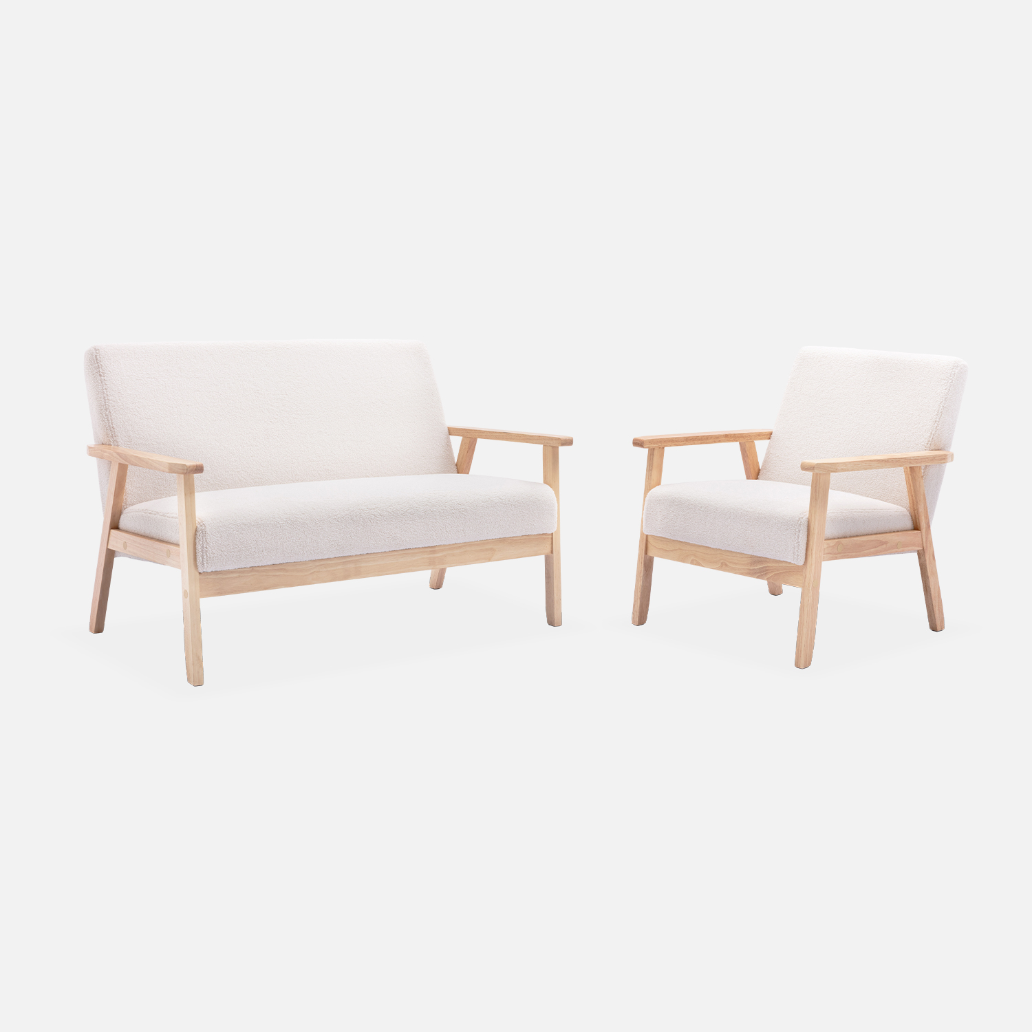 sweeek - Banco y sillón borreguito y madera de caucho , Isak borreguito , 114x69x73