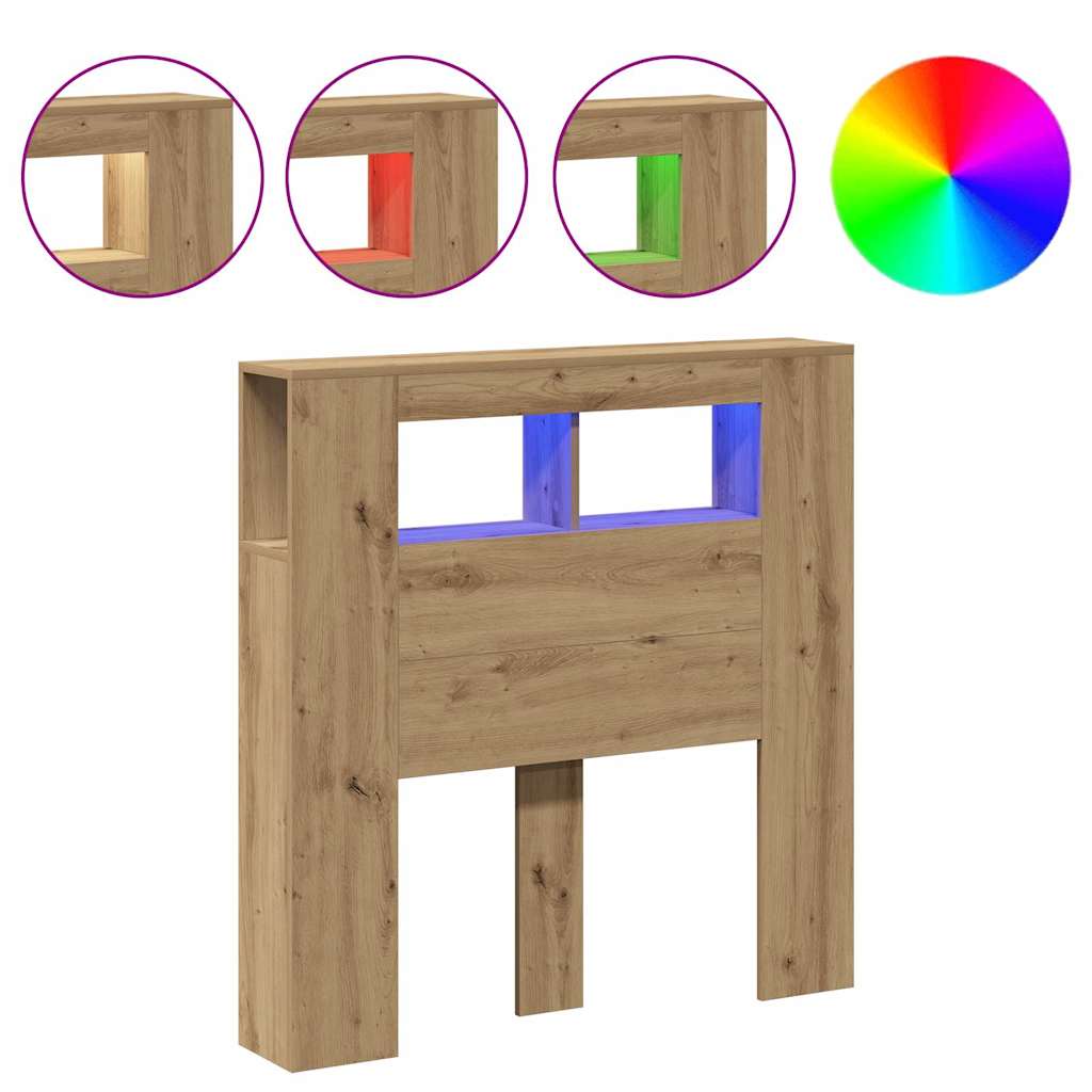 vidaXL Cabecero LED madera ingeniería roble artisan 100x18,5x103,5 cm