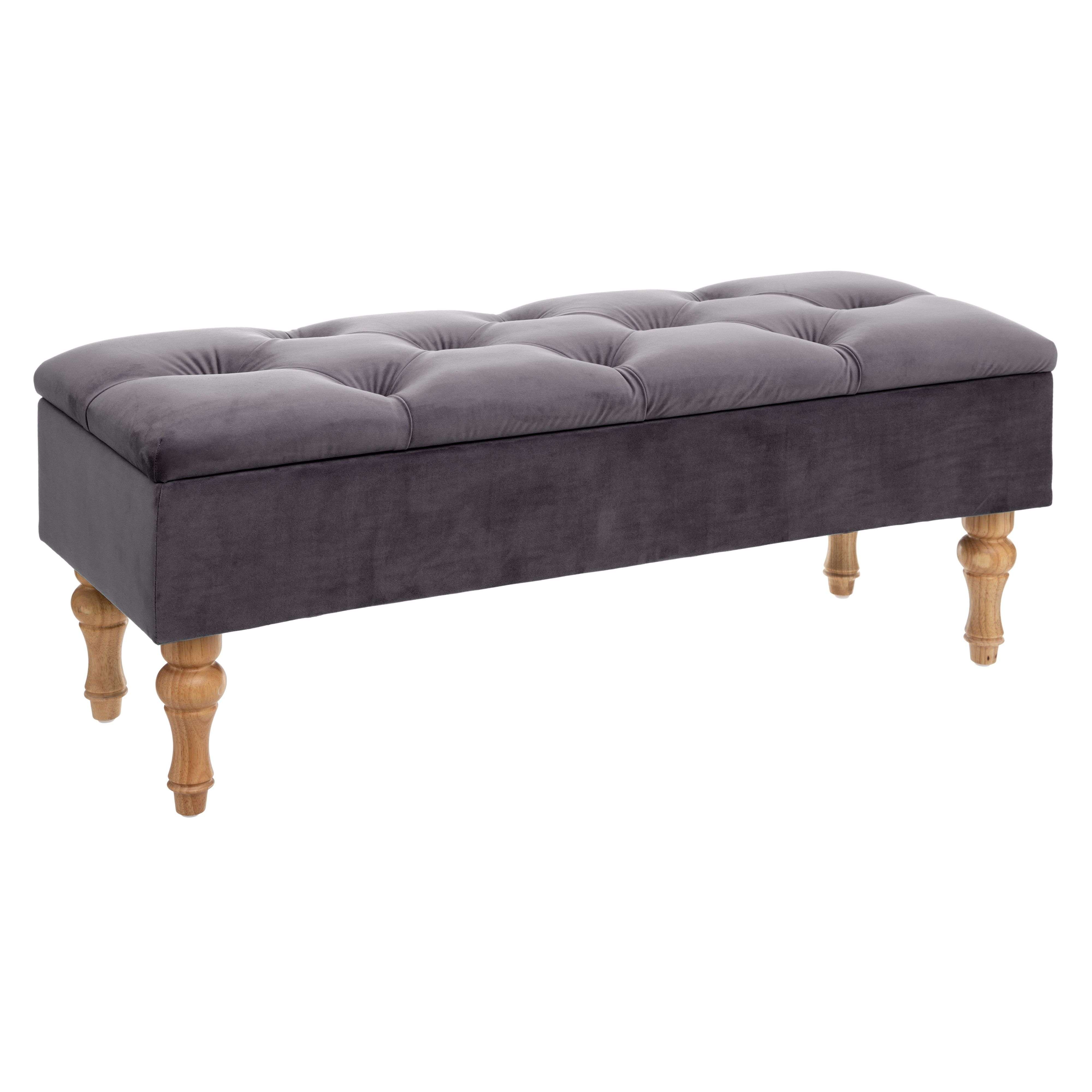 Miroytengo Mueble Banco Baúl Atelier Estilo Industrial con 1 Puerta y Patas en Terciopelo en Color Gris y Roble Claro 102x41x38 cm