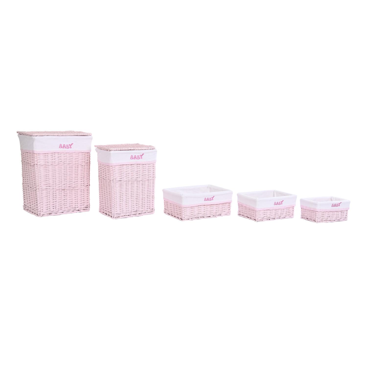 CESTA ROPA SET 5 MIMBRE POLIESTER 44X34X56 ROSA DC202358 - EL MEJOR COMPLEMENTO PARA TU HOGAR FIJALO