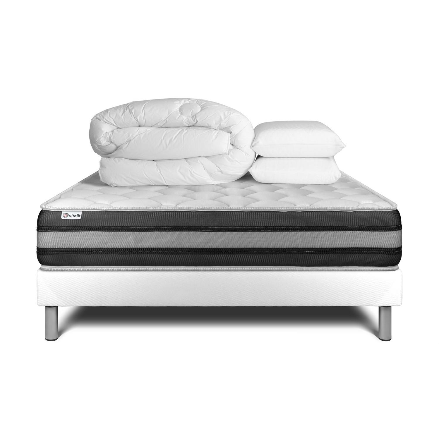 Pack cama completa - Colchón 180x200cm + Somier con láminas (en kit) + 2 almohadas + Edredón - Vitalspring Zen