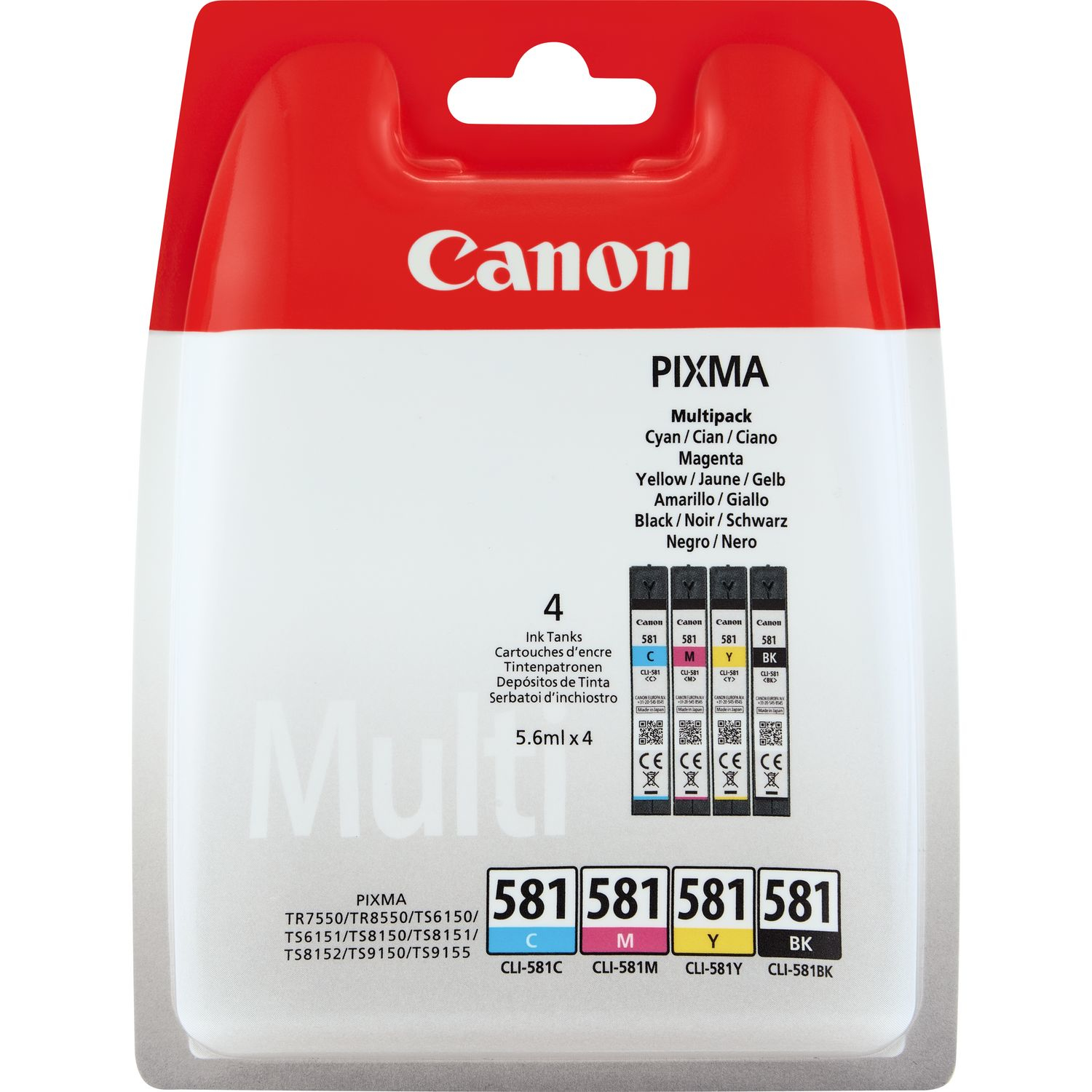 Canon CLI-581 Multipack Negro, Cian, Magenta, Amarillo 2103C005