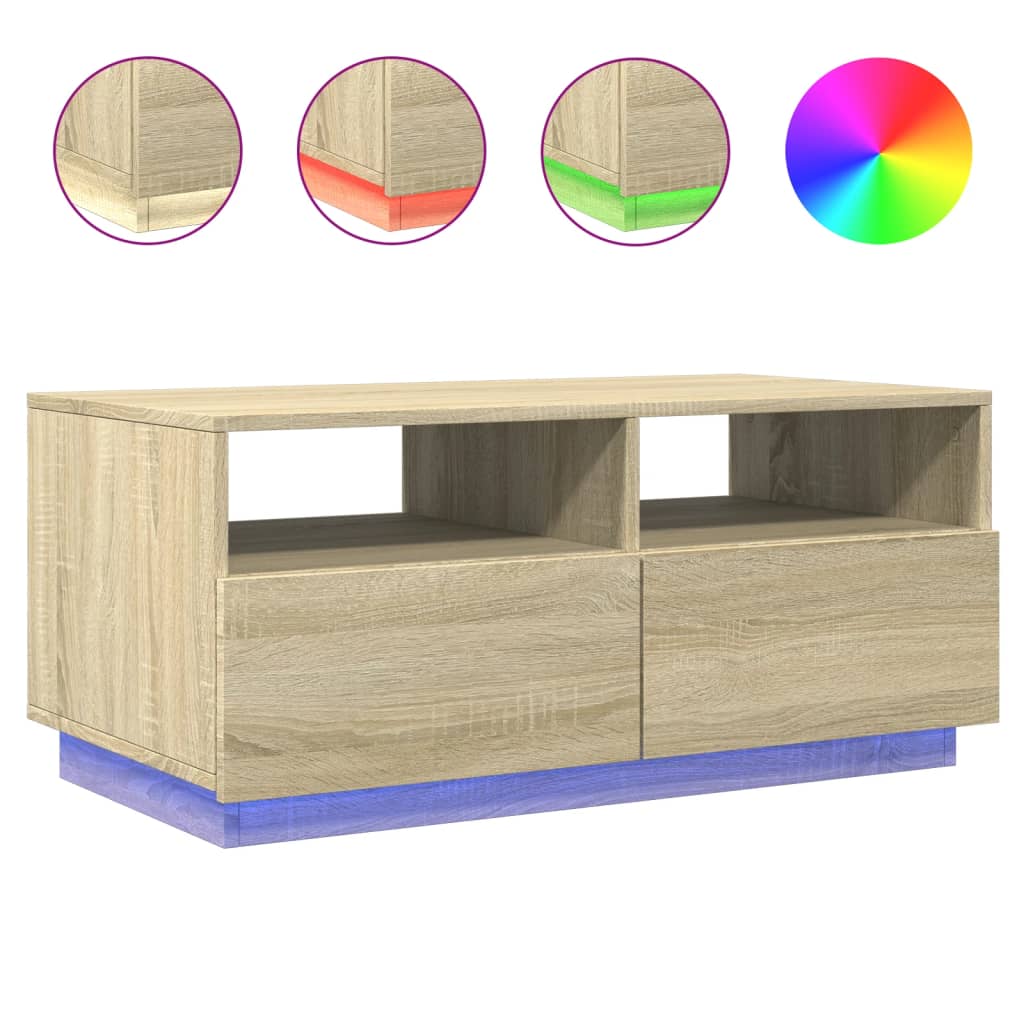 Vidaxl Mesa de Centro con Luces LED 90x49x40 Cm Blanco
