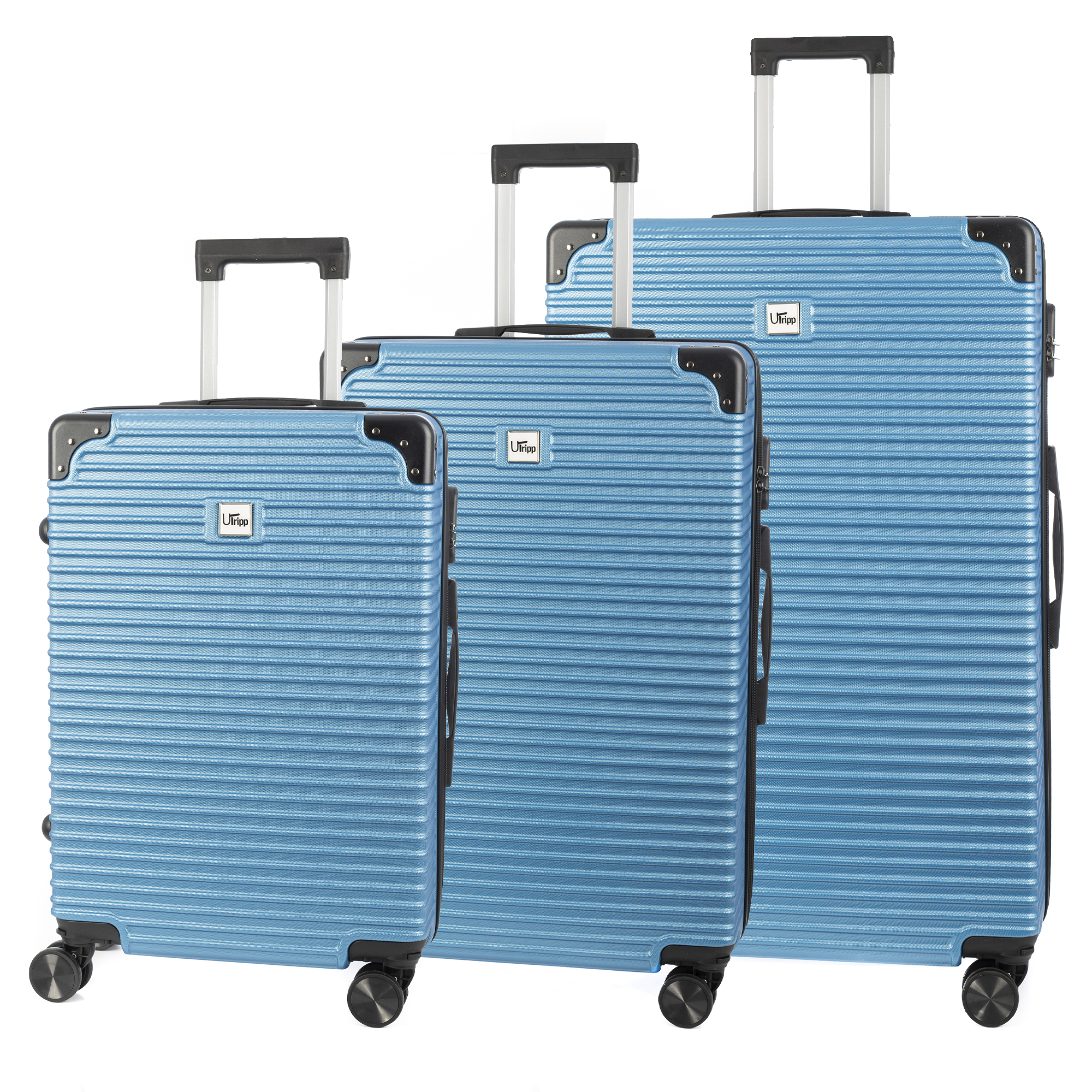 DAM Juego de 3 maletas Trolley, en material ligero ABS de alta resistencia con esquinas reforzadas. Cerradura numérica y 4 ruedas dobles extraíbles y giratorias 360°. 54x32x80Cm