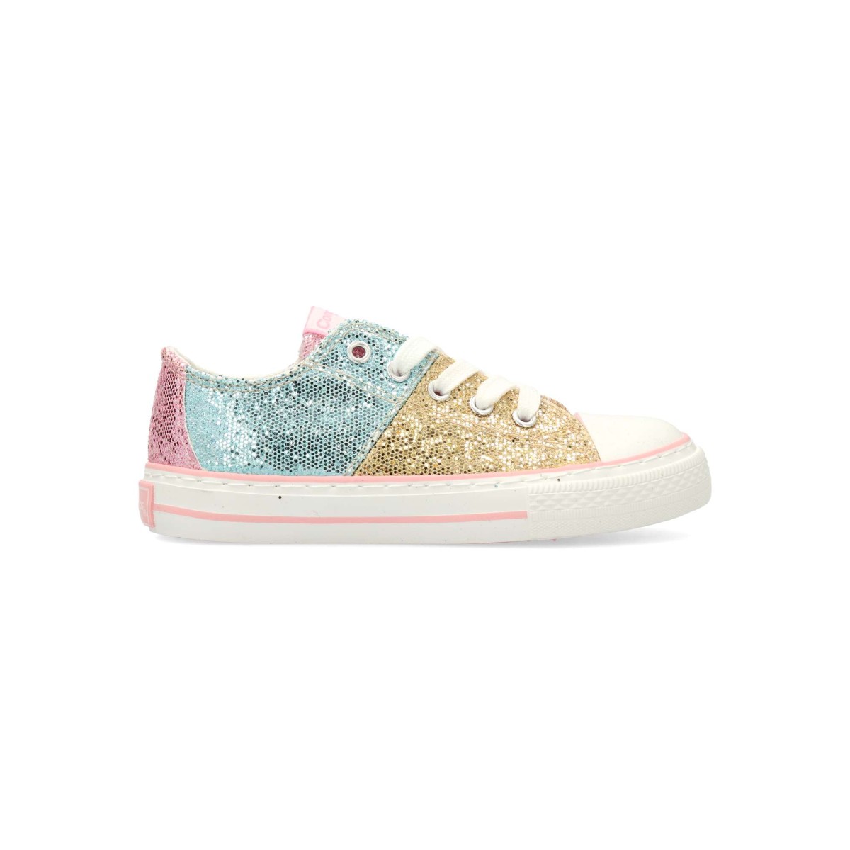 Conguitos - Zapatillas bajas Glitter Patchwork para niñas, deportivas de textil con suela y puntera de goma, plantilla acolchada y diseño brillante ideal para parque o salidas especiales