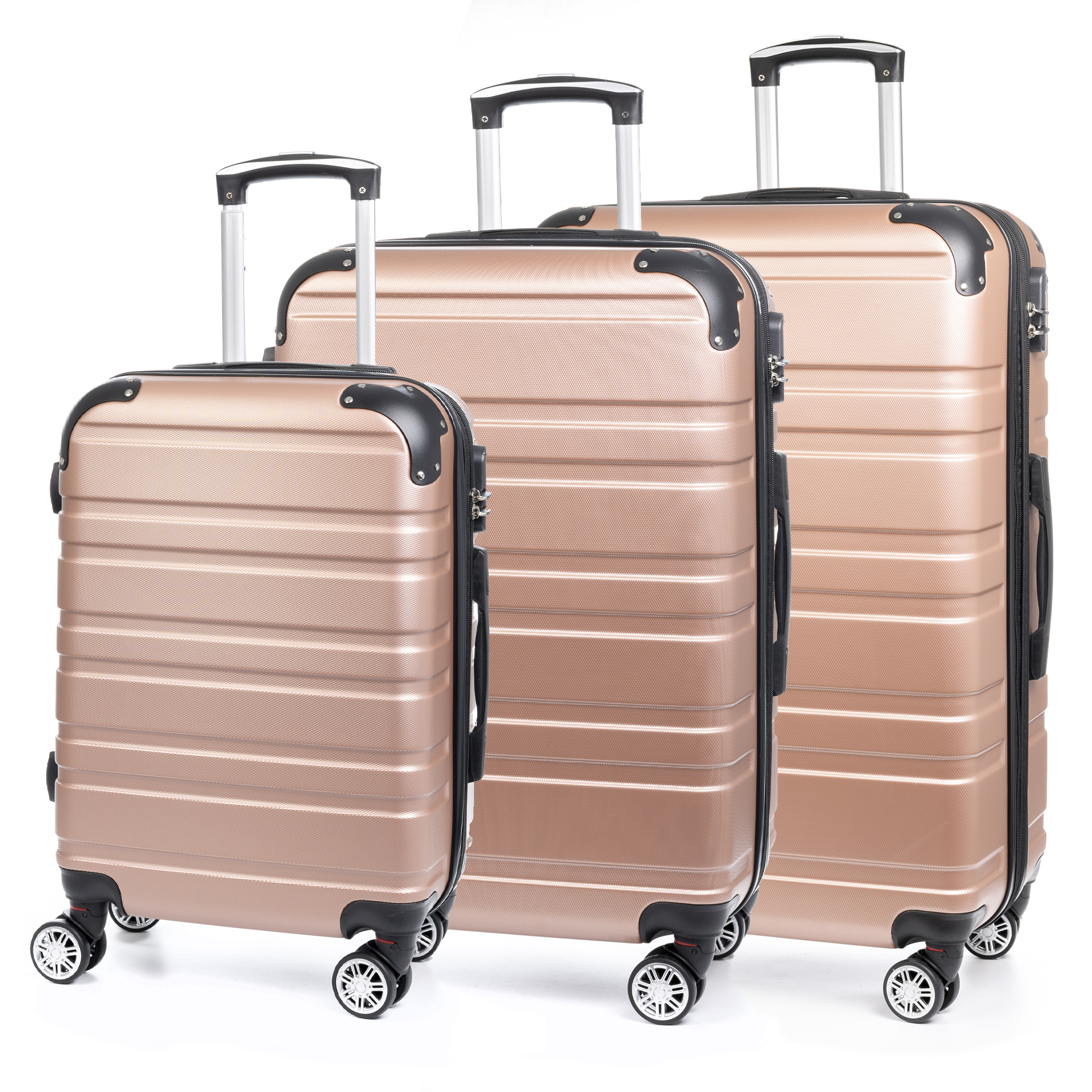 DAM Juego de 3 maletas Trolley extensibles, en material ligero ABS de alta resistencia. Cerradura numérica, 4 ruedas giratorias 360°. 50x30,5x76,5 Cm.