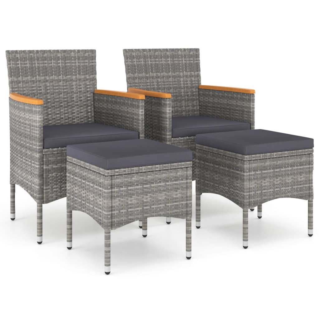 vidaXL Juego de silla de jardín y taburete 4 piezas ratán PE gris