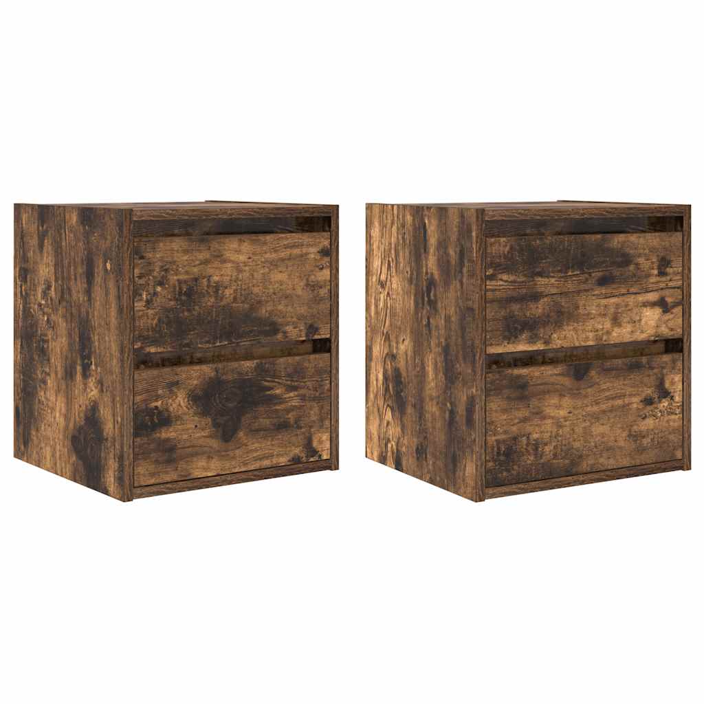 vidaXL Mesillas de noche de pared 2 uds 38x34x40 cm en color Roble negro/Roble Sonoma/Madera antigua y más | cómodas modernas ergonómicas para comedor cocina salón hogar