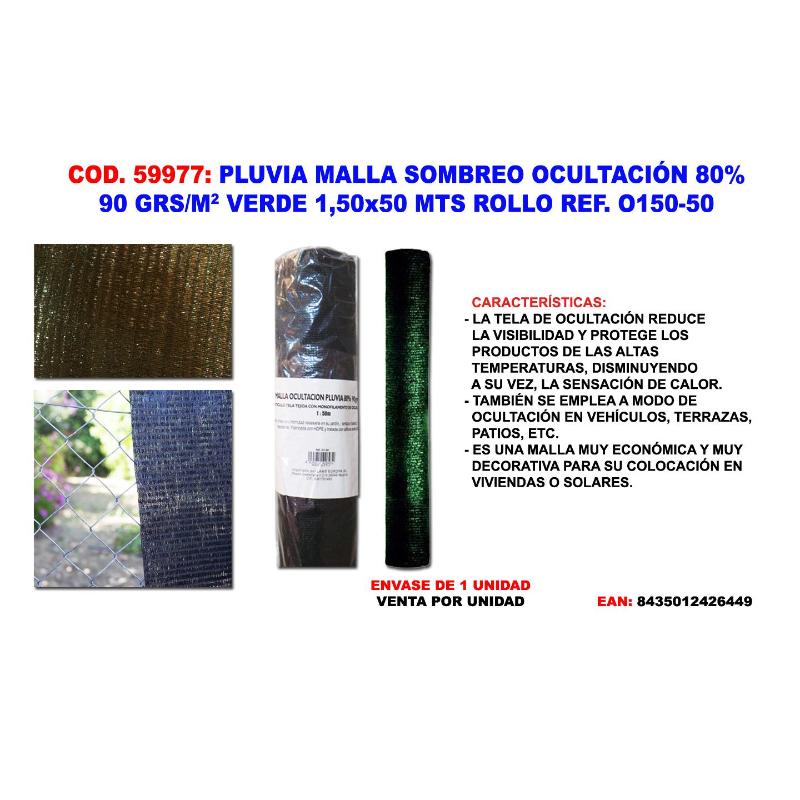 Pluvia malla sombreo-ocultacion  90g-m2 verde 1,50x50 mt ro