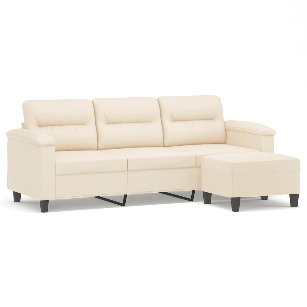 vidaXL Sofá de 3 plazas y taburete tela microfibra beige 180 cm