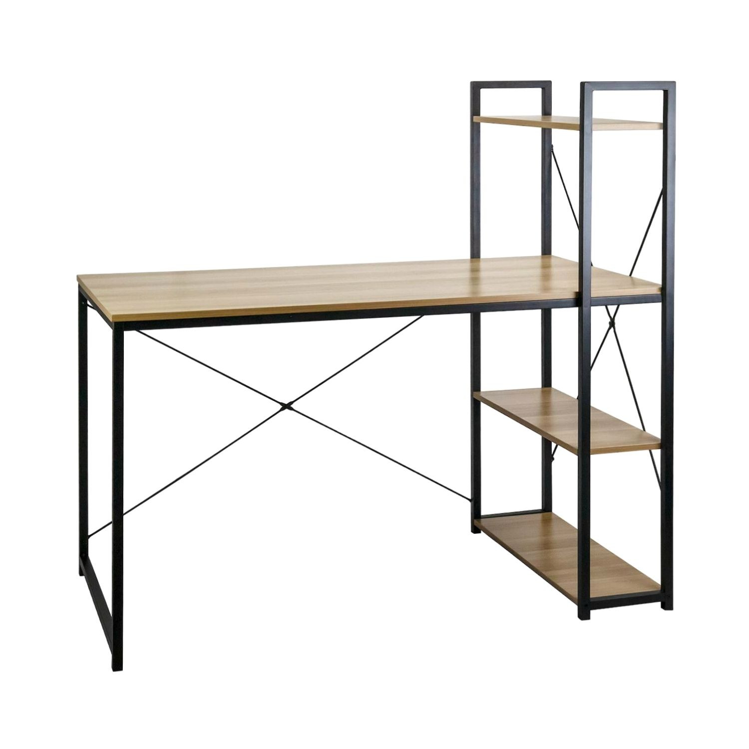 Escritorio Metálico con Estantería 3 Baldas de Madera Ozra 120x120x64cm 7house