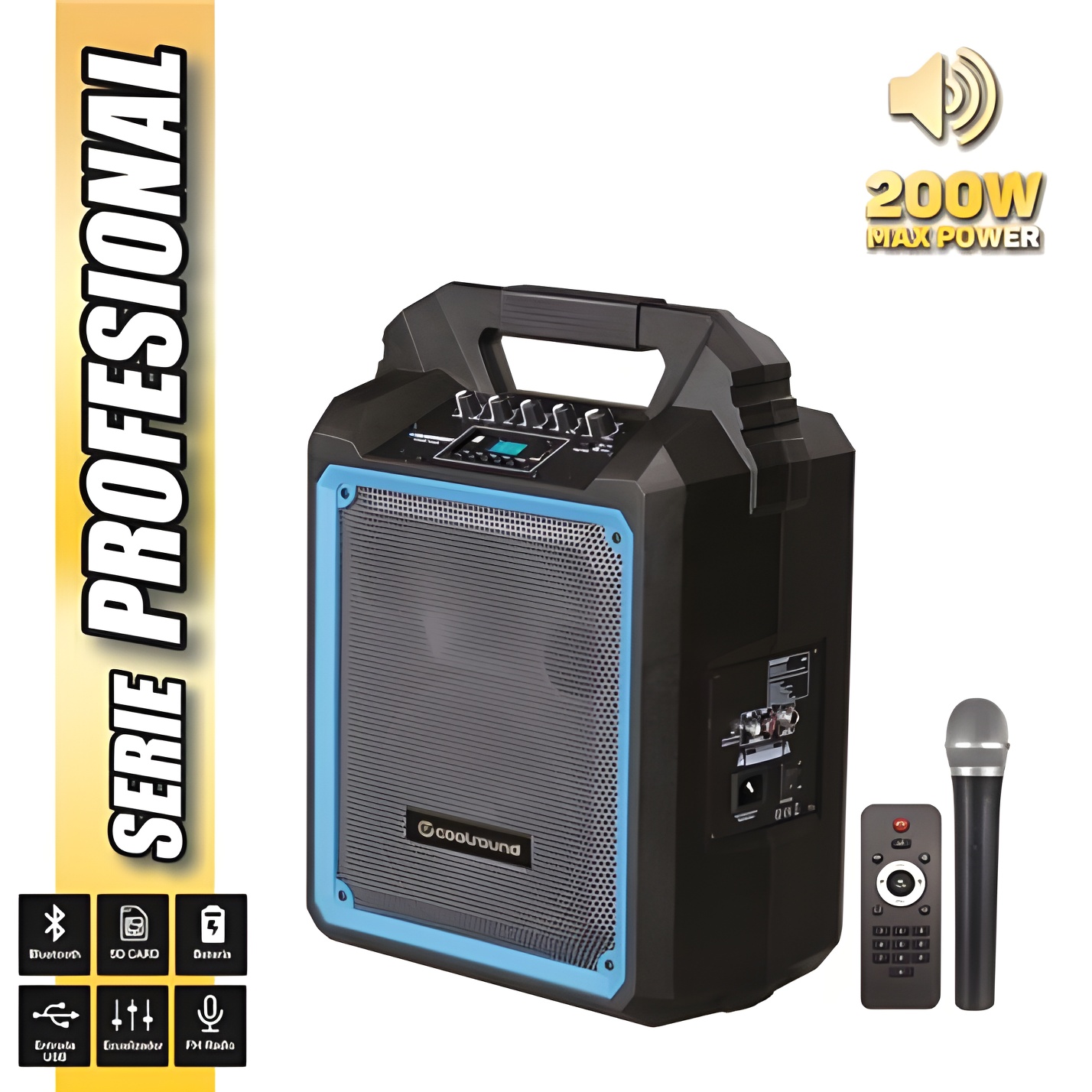Altavoz Autoamplificado Coolsound Pro 200 Bluetooth 200W con Micrófono Inalámbrico y Batería