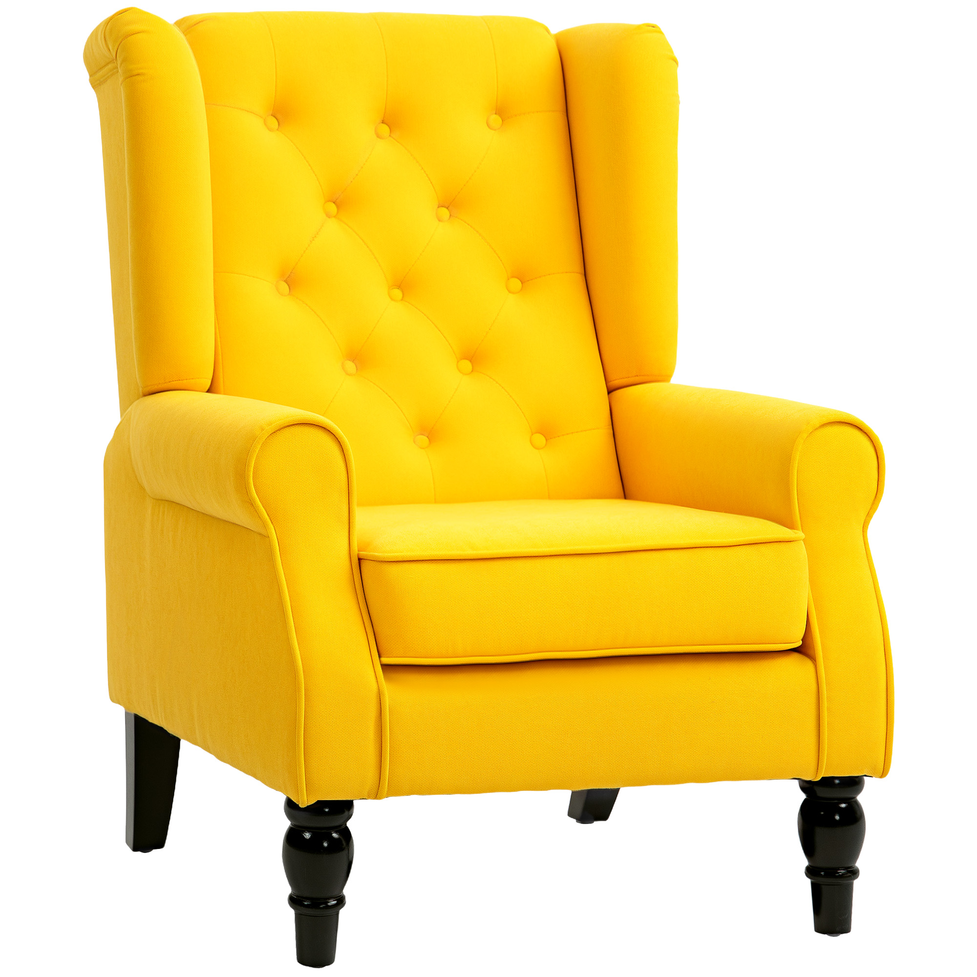 HOMCOM Sillón Orejero Moderno, Butaca de Salón con Reposabrazos y Patas de Madera, Sofá Individual Carga 160 kg para Oficina, Sala de Estar y Dormitorio, Amarillo