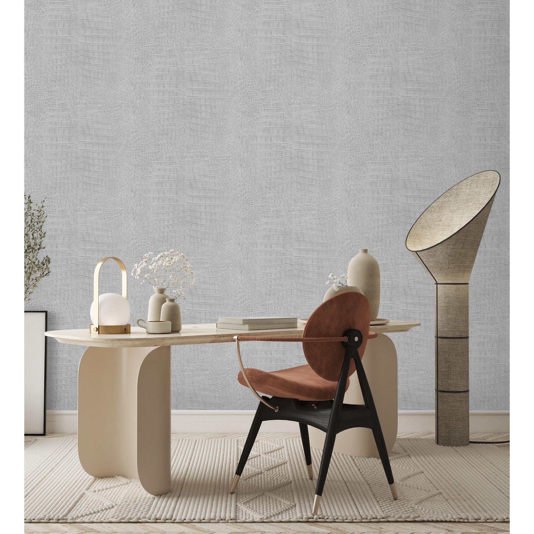 Papel pintado vinílico lavable no tejido piel cocodrilo animal print con relieve - Maseru 6738 de GAULAN - Rollo de 10 m x 0,53 m