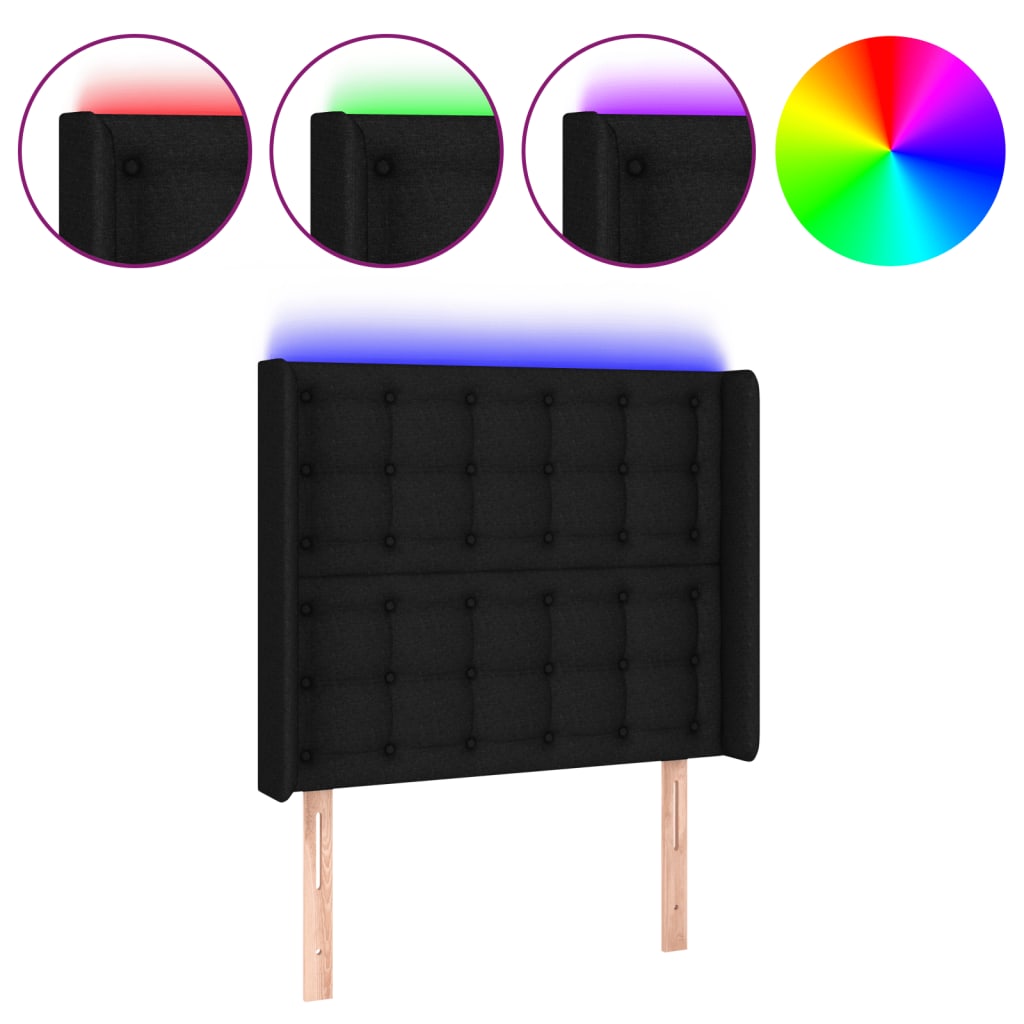 vidaXL Cabecero con LED de tela negro 93x16x118/128 cm