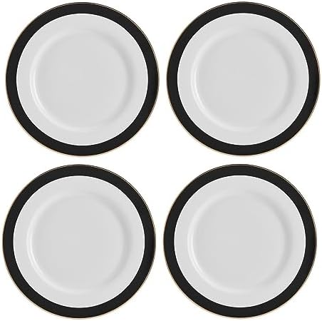 Mikasa Luxe Deco Dinner Plates Set of 4, 27.5 cm, Dishwasher Safe Fine Porcelain with Art Deco Design and Genuine Gold Details, Elegant Tableware for Stylish Dining and Perfect Gift.