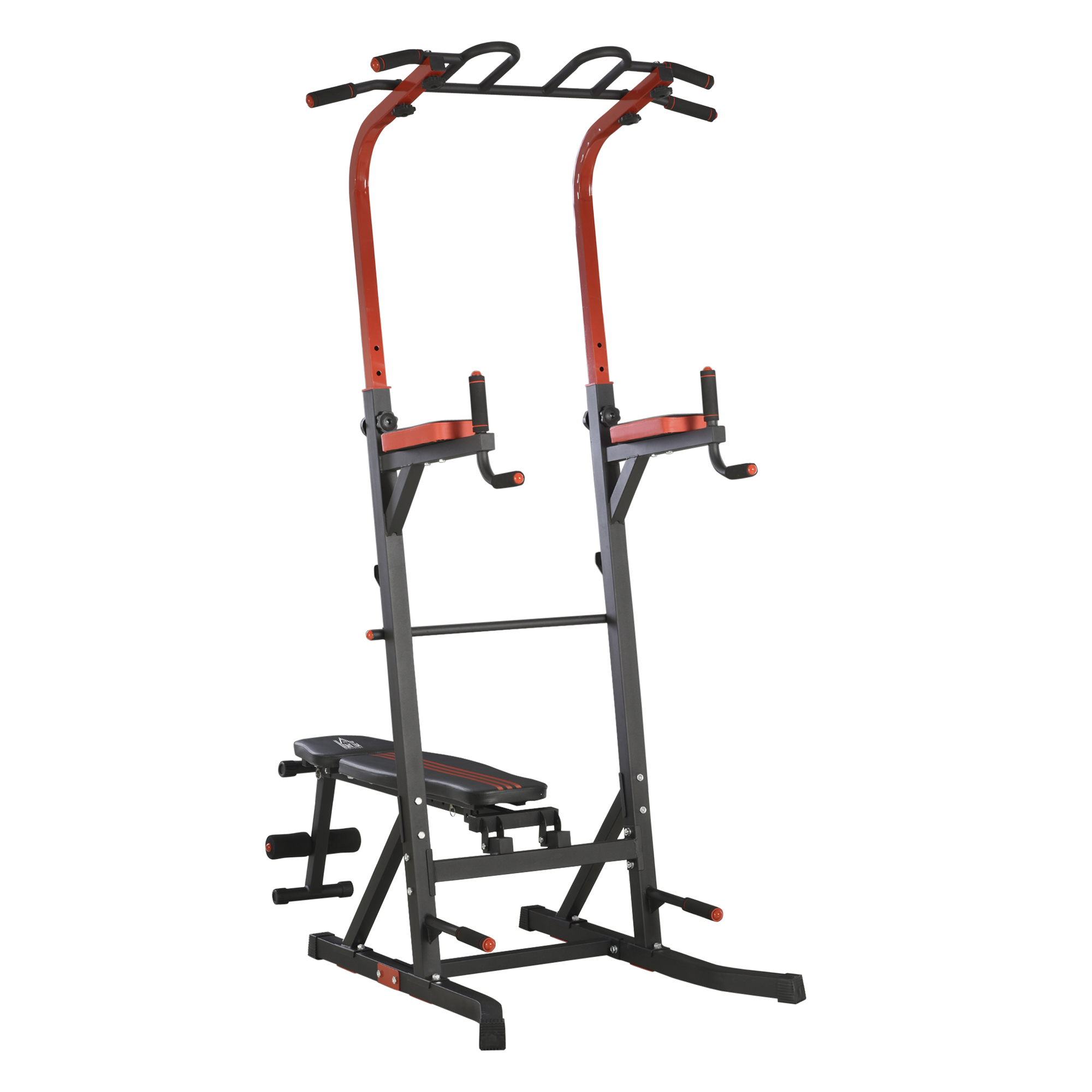 HOMCOM Estación de Musculación Torre de Entrenamiento con Altura Ajustable y Respaldo Regulable en 5 Posiciones Barra de Dominadas Fitness Flexiones Acero 108x178x202-238 cm Negro