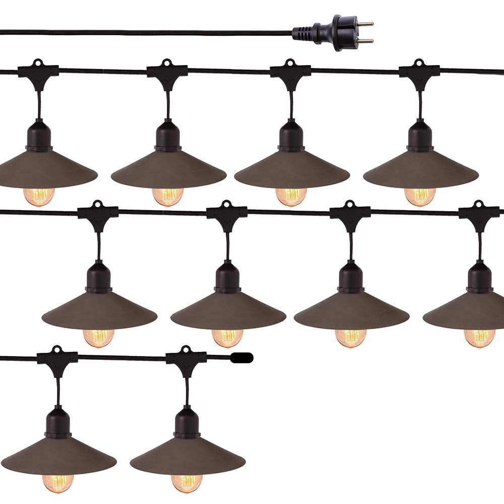 Lola Home Kit de guirnalda jardín negra de 10 casquillos con 10 pantallas y 10 bombillas led reemplazables transparentes de 7 metros Chateau