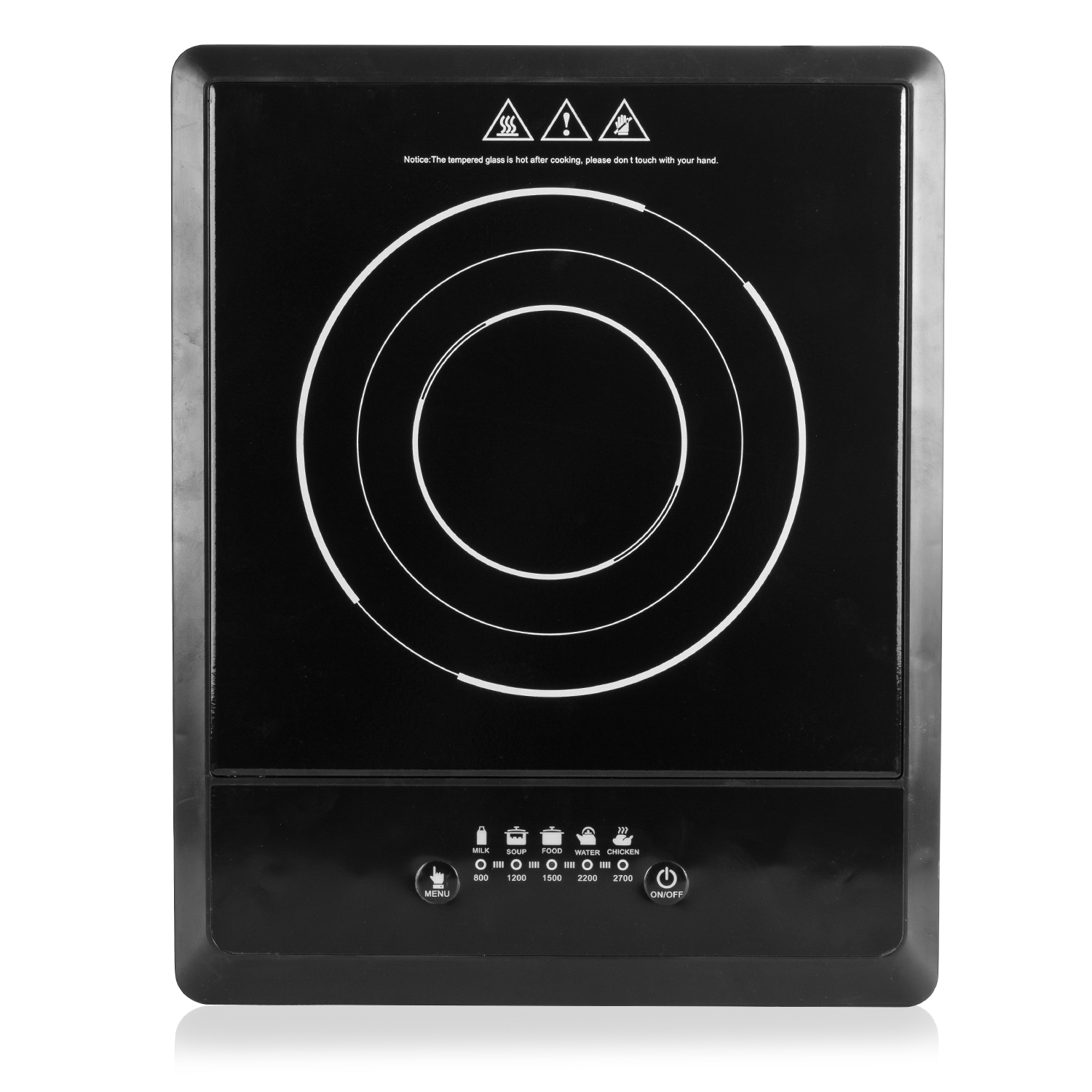 DAM. Placa de inducción cerámica de 2700W. Zona de cocción de 18cm y 5 niveles de potencia. 28x35x6cm.