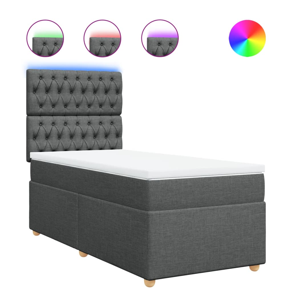 vidaXL Cama box spring con colchón tela gris oscuro 90x200 cm
