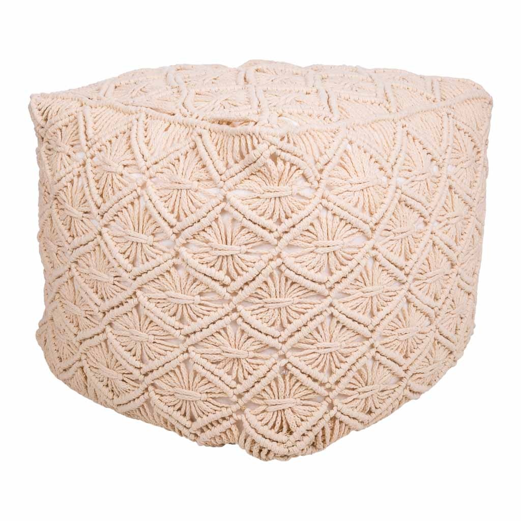 WANDERLUST DECO Puff de algodón trenzado color crema 45x45x40h cm