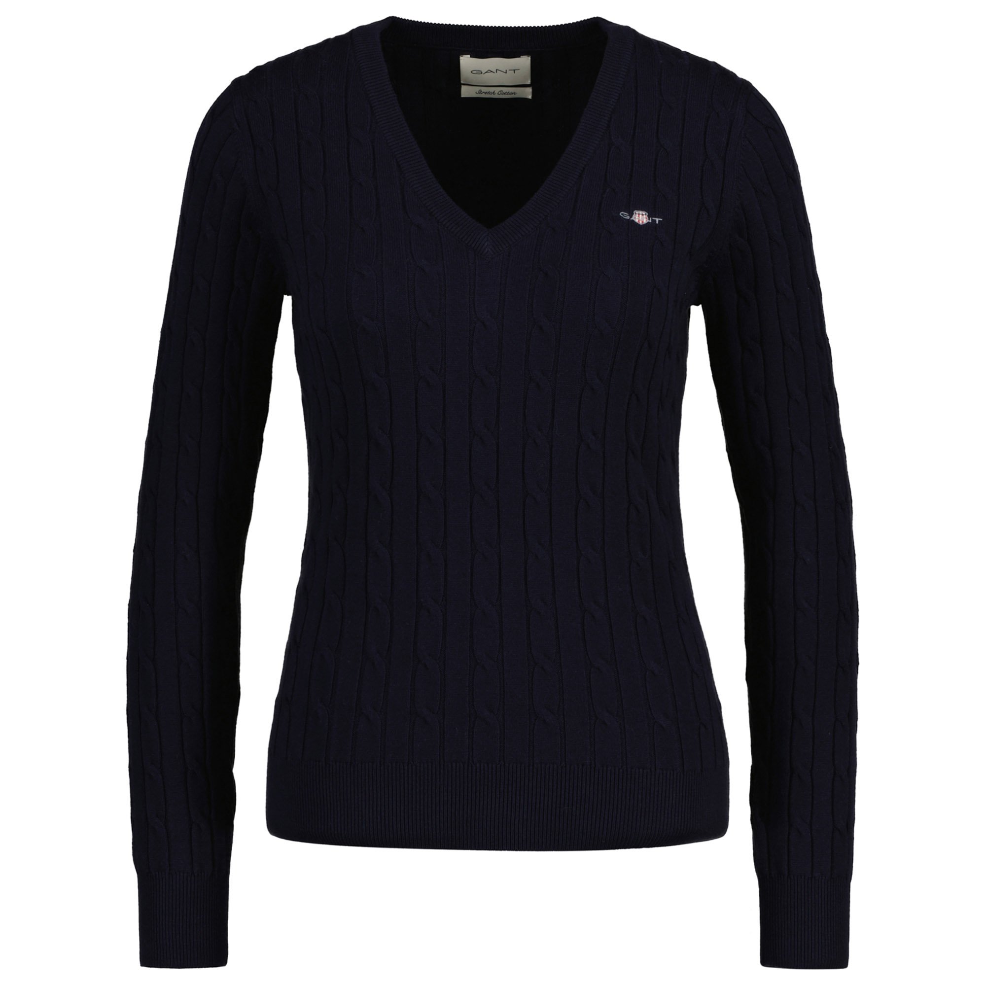 GANT Jersey de punto trenzado para mujer - STRETCH COTTON CABLE V-NECK, punto por cable STRETCH COTTON CABLE V-NECK