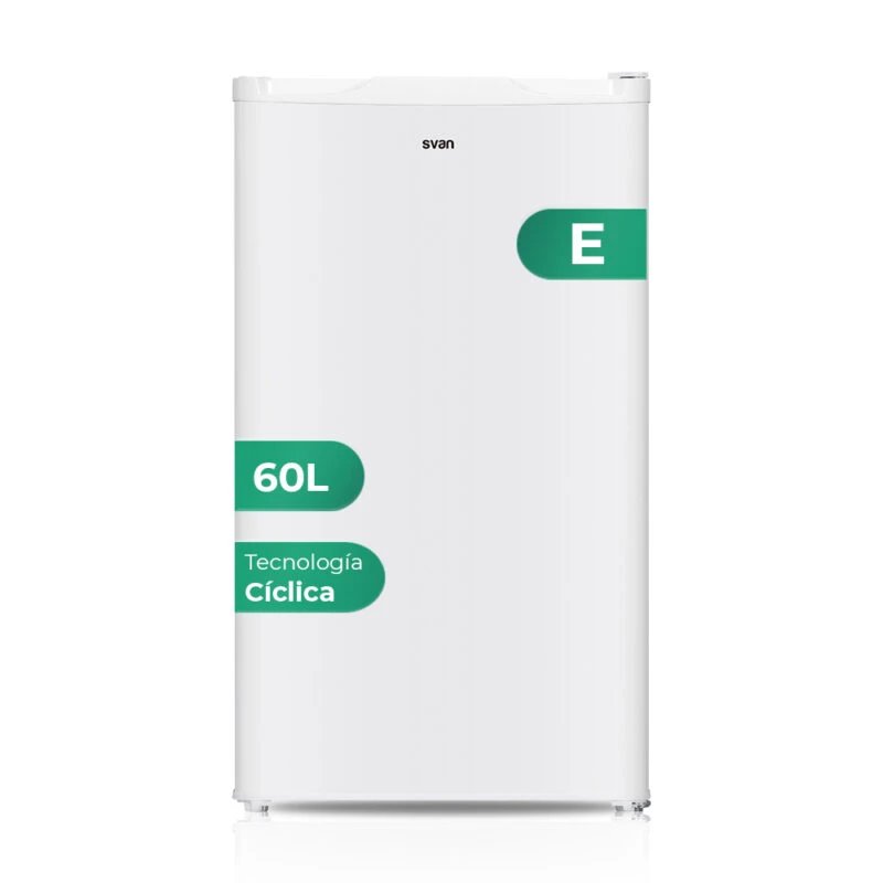 Svan - Congelador vertical SCV85502E de 60 L, clase energética E, diseño compacto 47 cm de ancho y silencioso (41 dB) para cocina, despacho o segundas viviendas