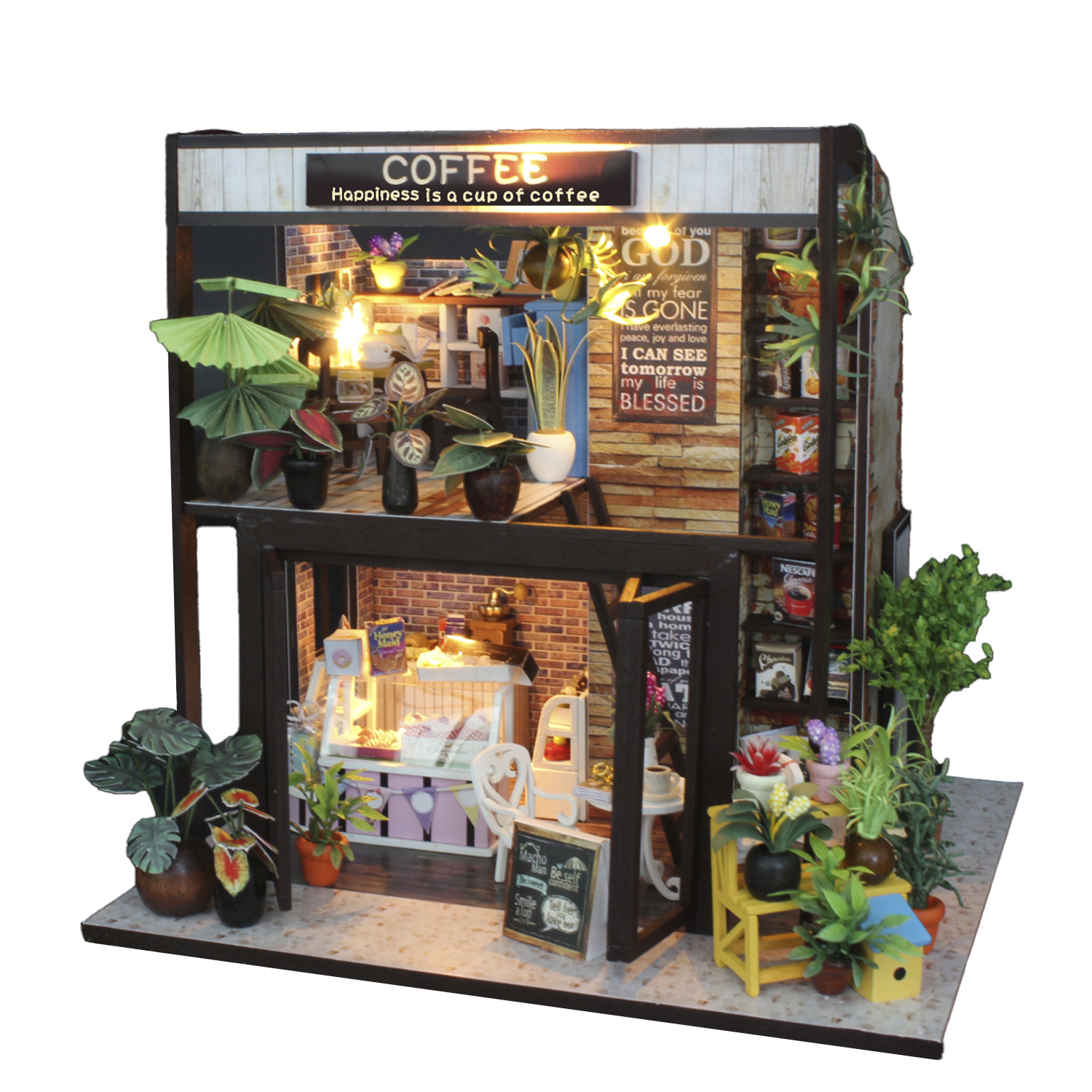 DAM. Café Viaje en el Tiempo. Maqueta 3D realista con gran detalle y luces led. 18x20x20cm.