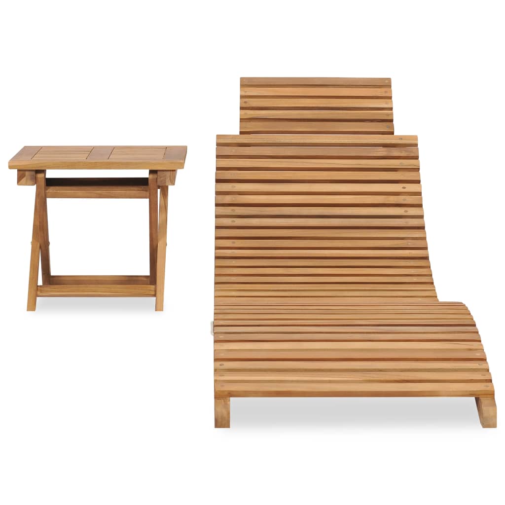 Vidaxl Tumbona Plegable con Mesa de Madera Maciza de Teca