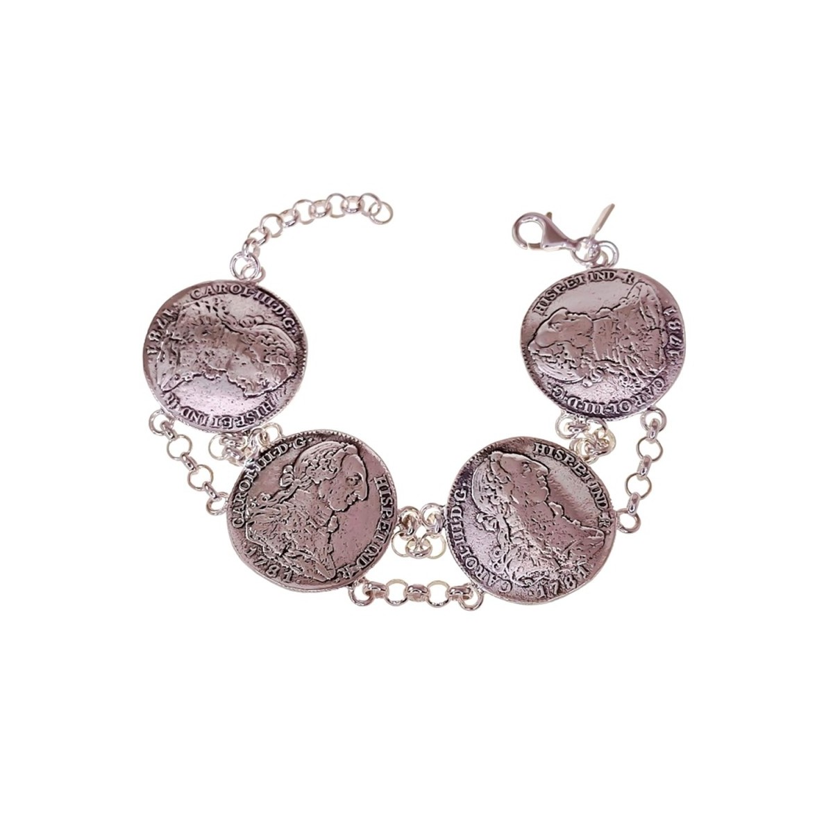 Pulsera plata ley 925m cadena rolo monedas 25mm.