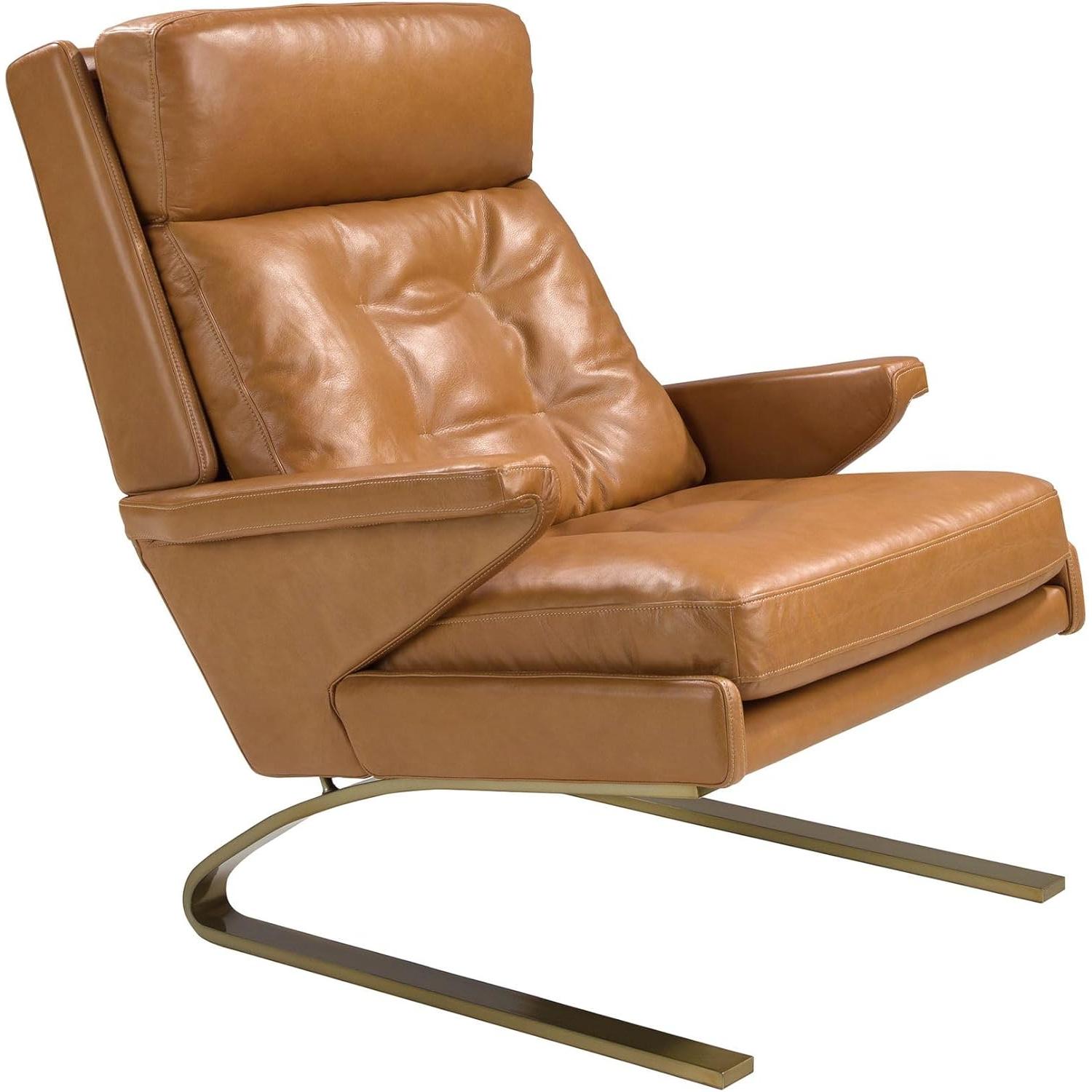 ANGEL CERDÁ - Sillón de Piel Camel con Detalles en Dorado - Sillón de Diseño Moderno con Patas de Acero - 77 x 99 x 91 cm