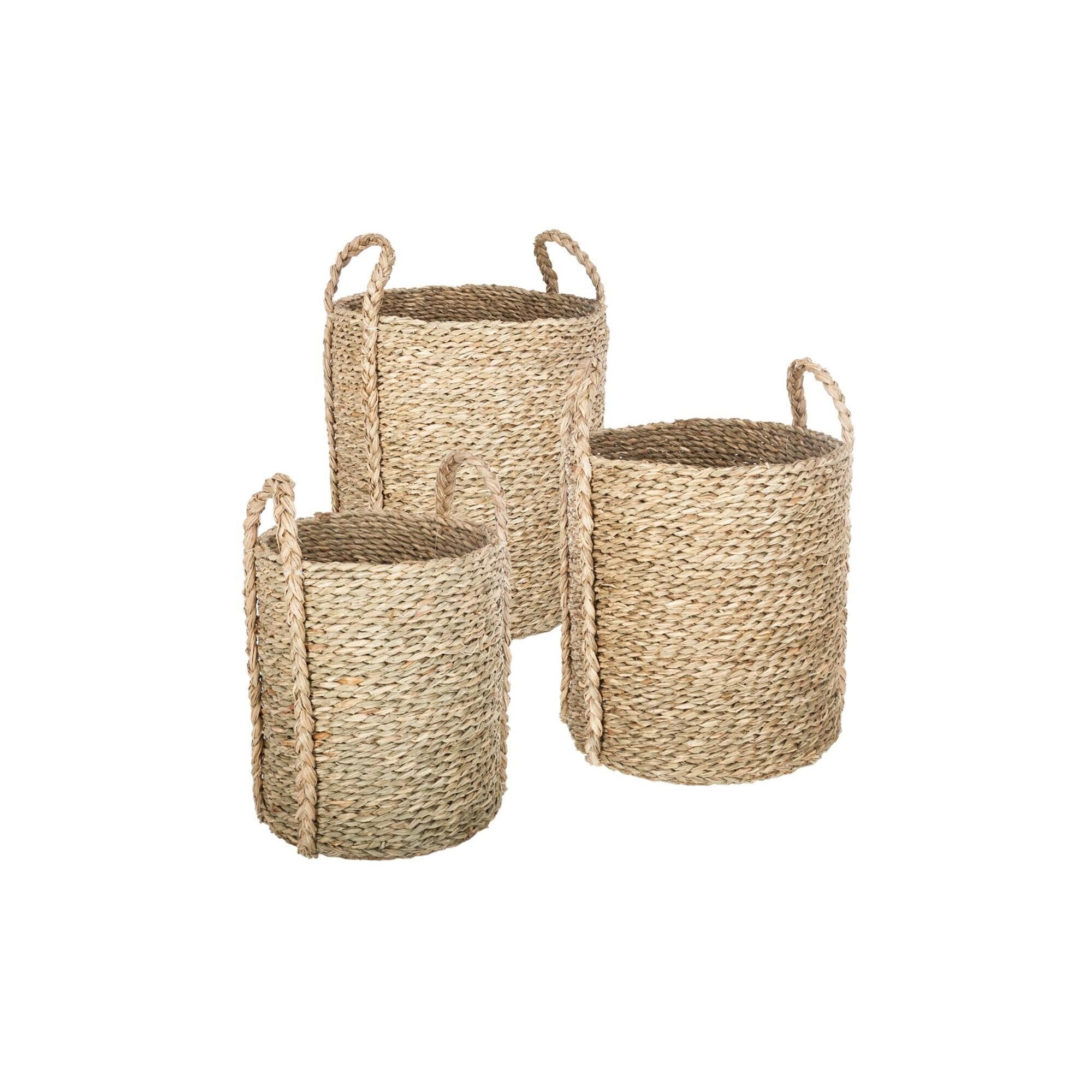 Atmosphera - Conjunto de 3 Cestas Redondas Naturales de Mimbre - Almacenamiento Versátil