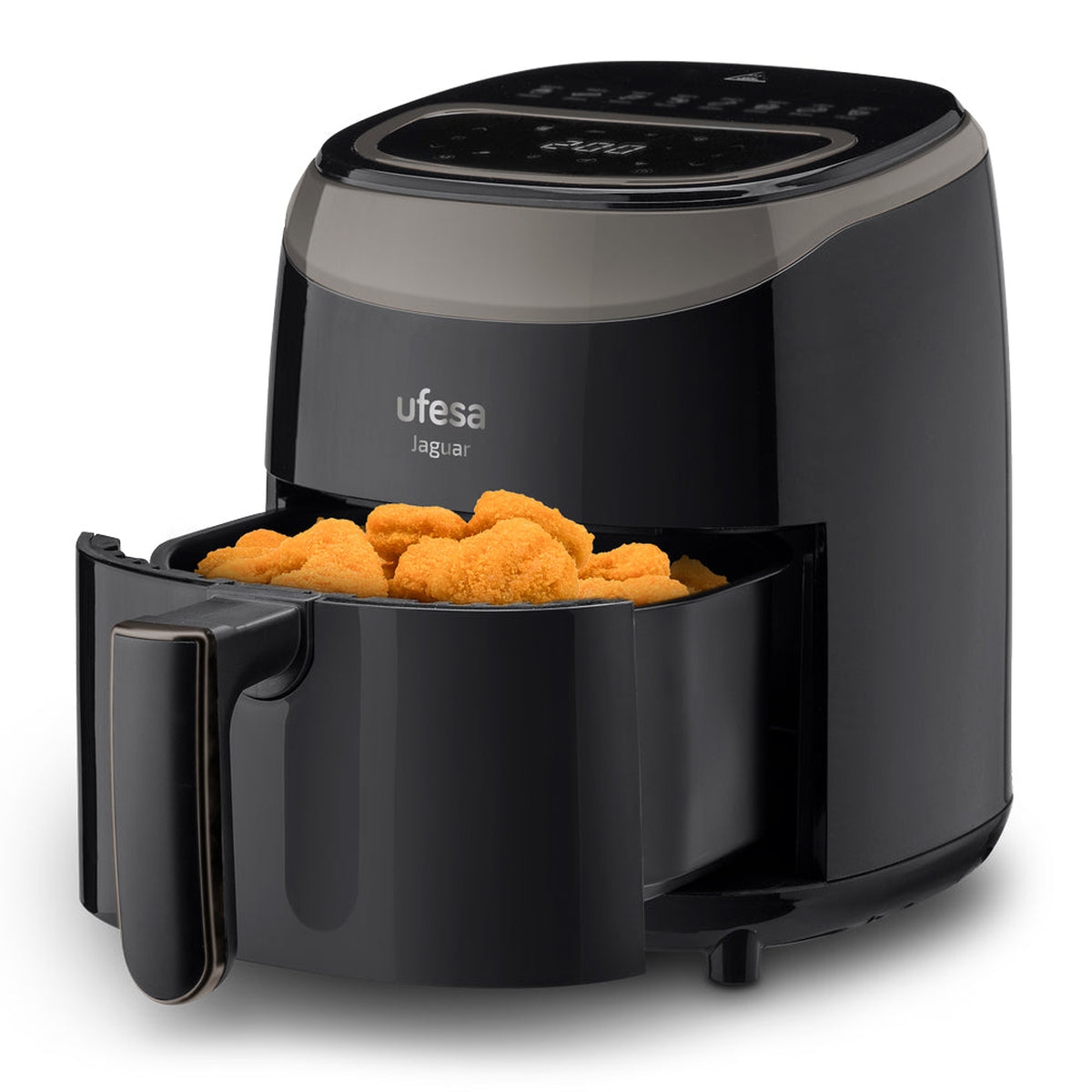 Ufesa - Freidora de aire digital Jaguar 3.5L con tecnología 360º de circulación de aire a alta velocidad, 8 programas preestablecidos (patatas fritas, pollo, pescado, carne, hornear, verduras, pizza, bacón), cubeta antiadherente y libre de BPA y PFOA