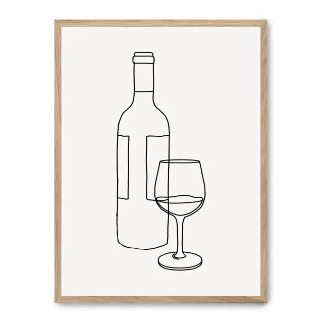 Cuadro wine 30x40cm, Póster impreso en papel de primera calidad de 180gr, montado sobre marco de madera MDF acabado roble., Cocina - Bebidas
