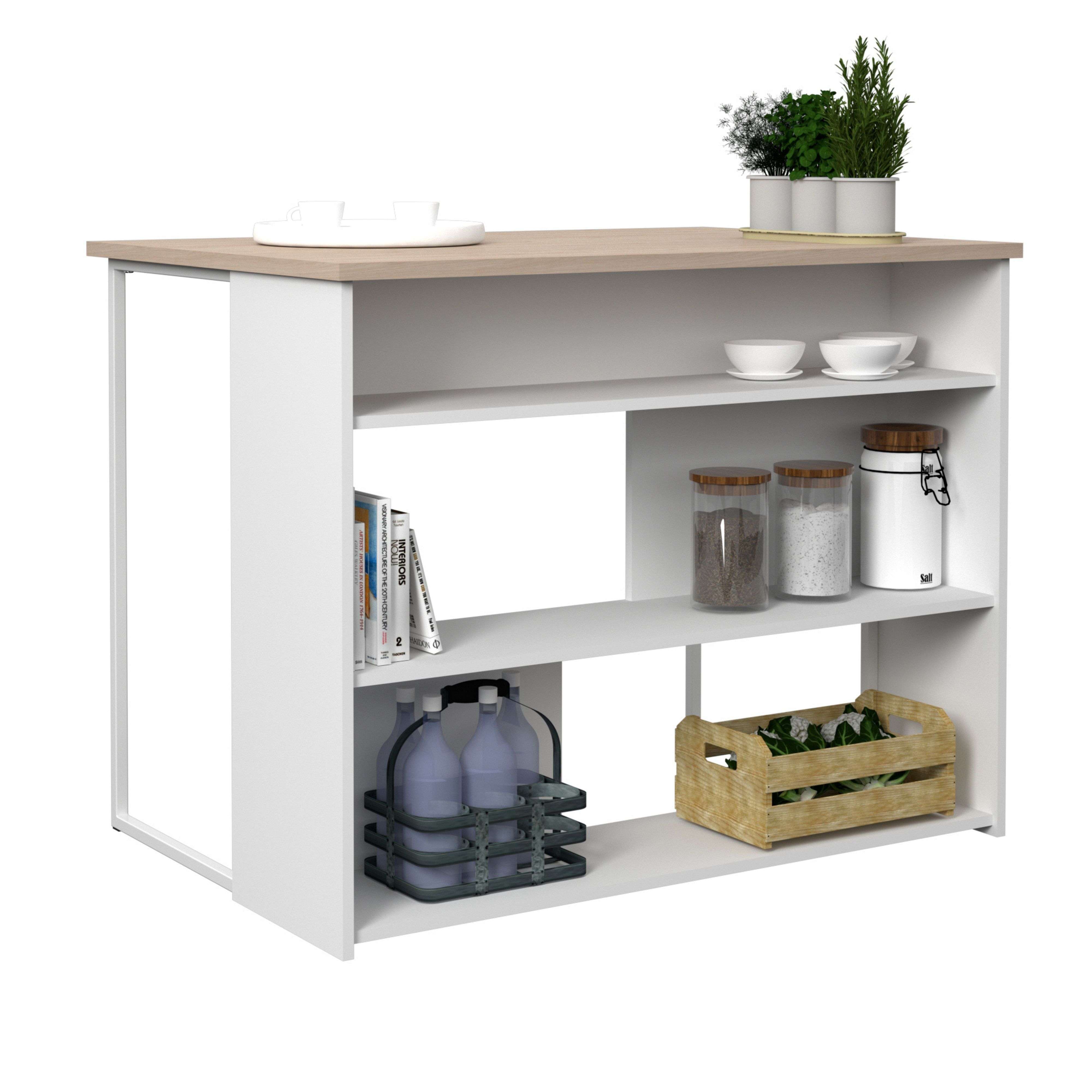 Miroytengo Mesa Alta Isla Cocina Buh Mueble Auxiliar Color Blanco y Roble Jackson fácil de combinar 116x90x80 cm