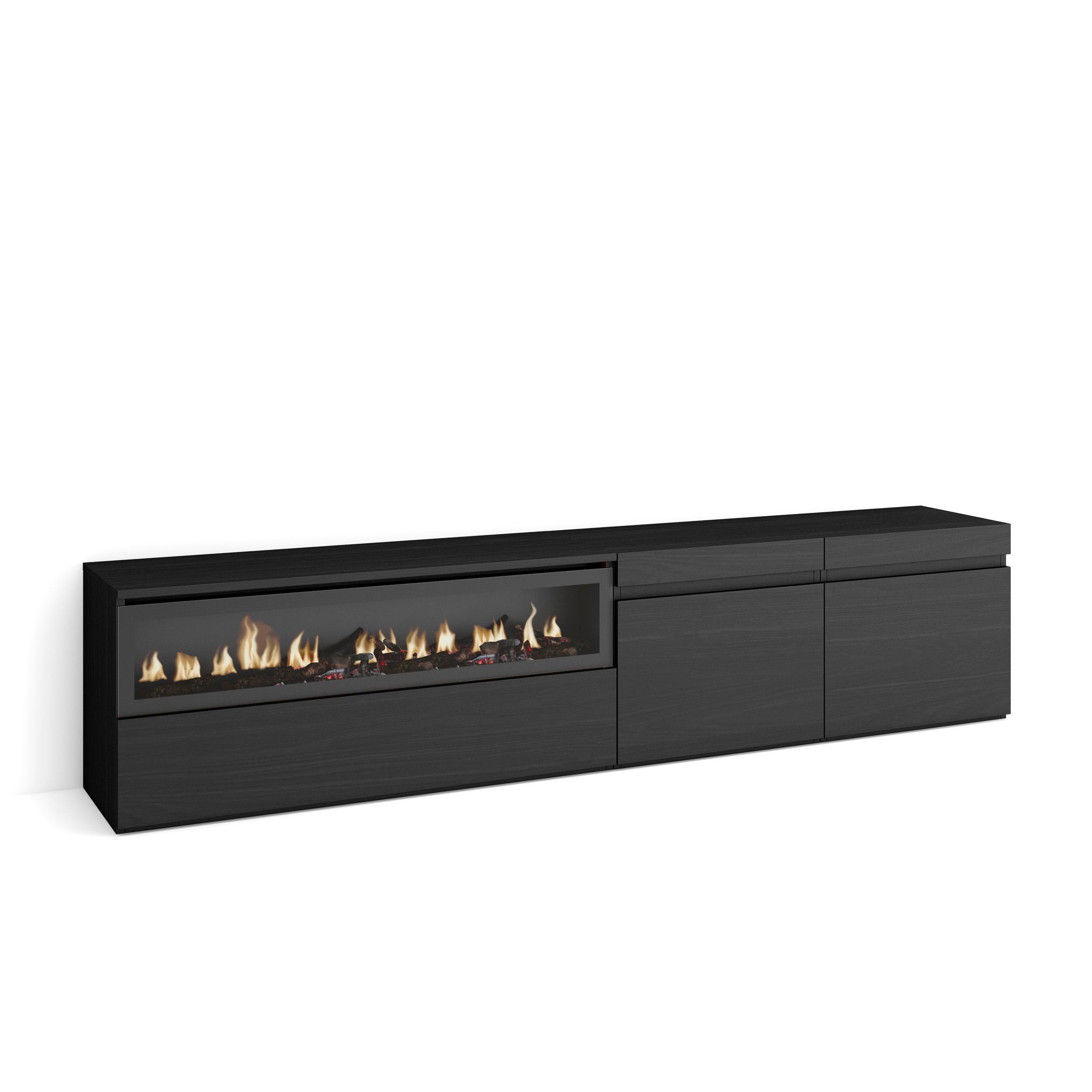 Skraut Home, Mueble de Televisión en melamina de alta calidad con 3 puertas, 203x35x45cm, Fuego led efecto 3d