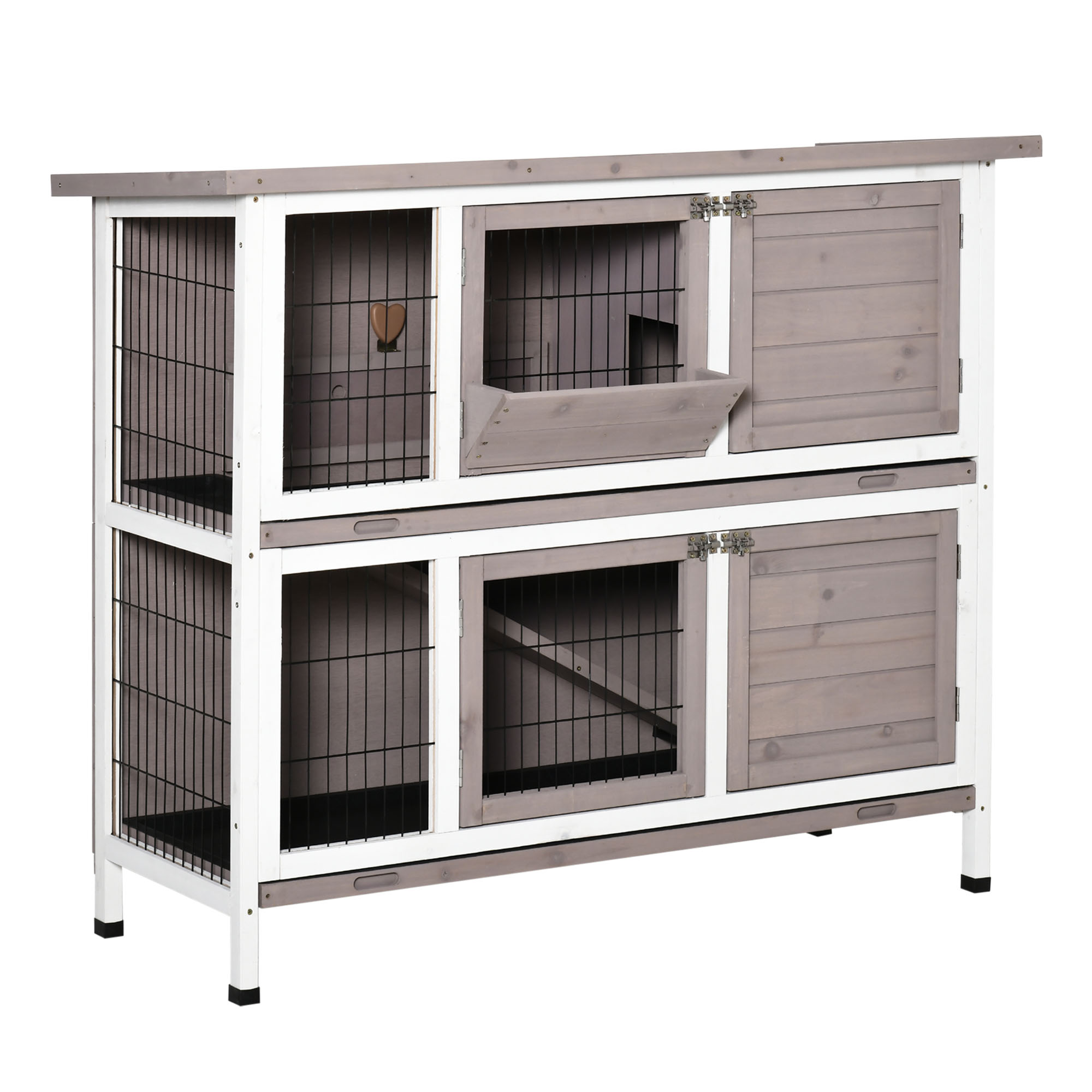PawHut Jaula Exterior de Madera de 2 Niveles para 1-2 Conejos con Comedero de Techo Puertas con Cerradura 122x50x101 cm Marrón