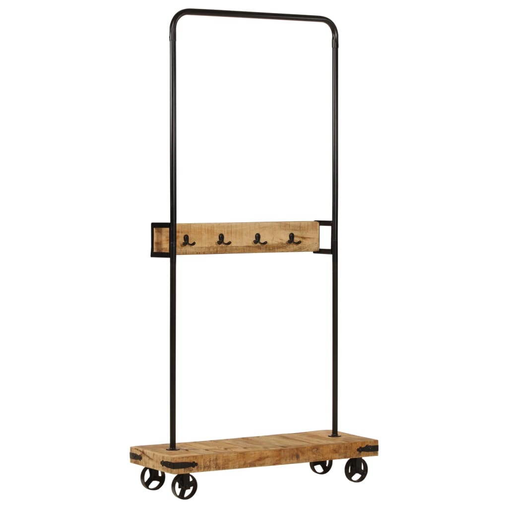 vidaXL Perchero con ruedas madera maciza mango y hierro 90x35x190 cm