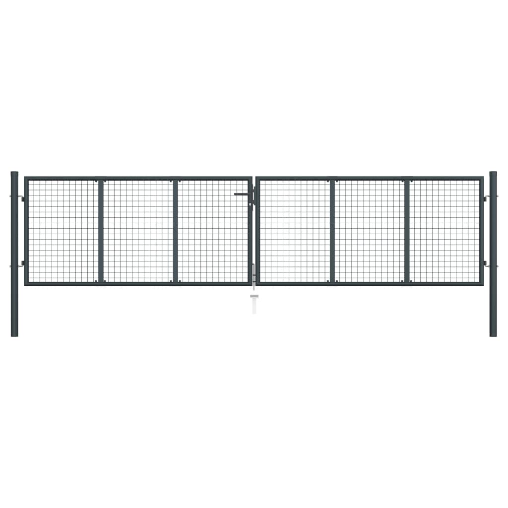 vidaXL Puerta de Malla de Jardín Acero Galvanizado Gris Barrera Dimensiones 400 x 125 cm, 400 x 150 cm, 400 x 175 cm
