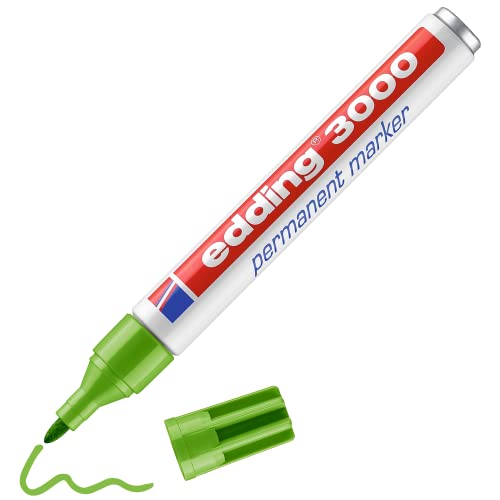 edding 3000 marcador permanente - verde claro - 1 rotulador - punta redonda 1,5-3 mm - indeleble de secado rapido - resistente al agua y a los borrones - carton, plastico, madera, metal - universal