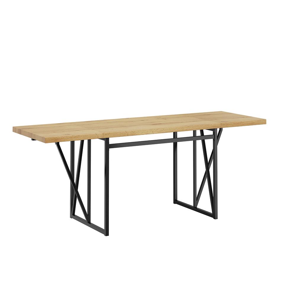 SoBuy Mesa plegable abatible roble claro con estructura X de hierro, 200×96×76 cm